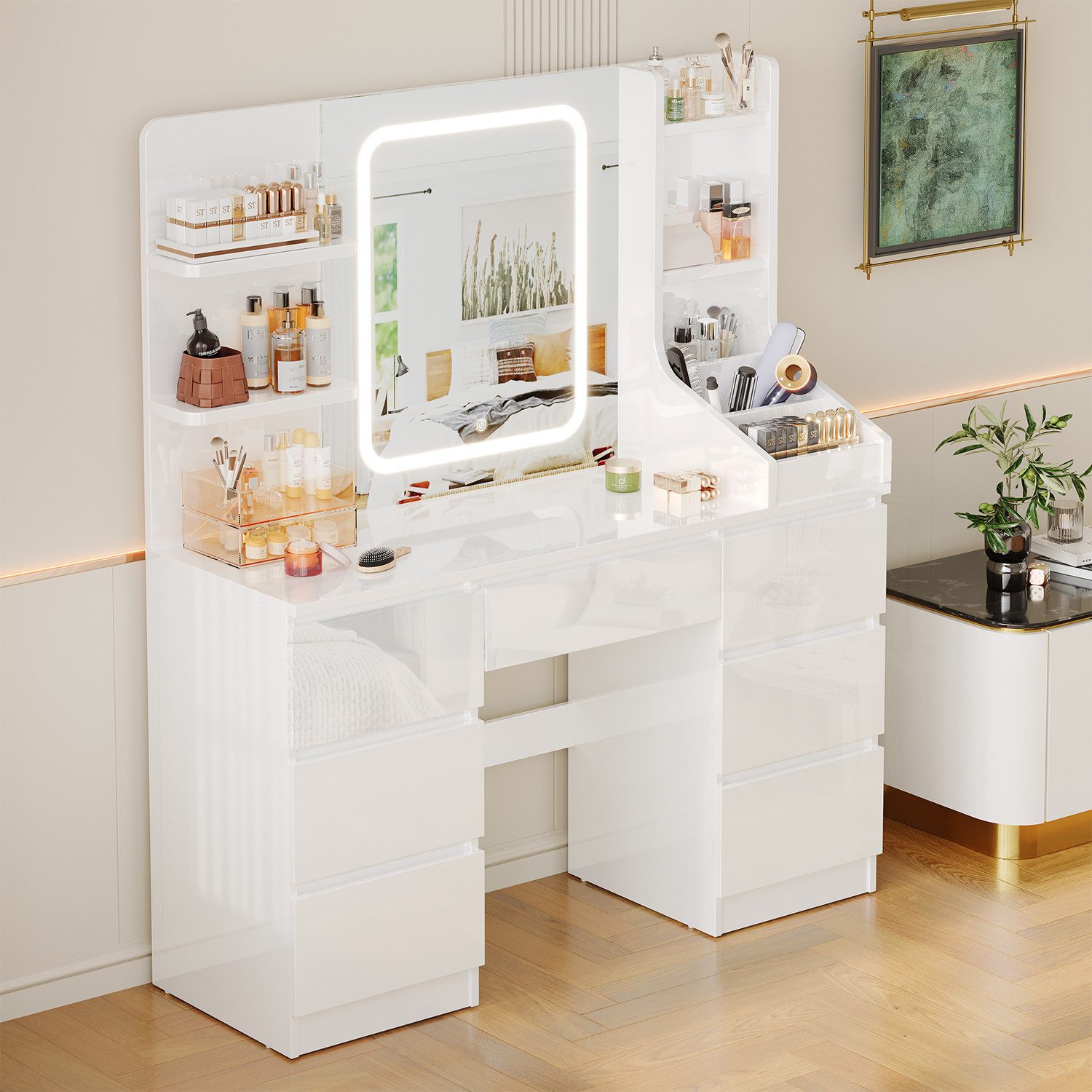 HOMALL Schminktisch Schminktisch Spiegel und LED Mit 7 Schubladen 8 Ablagefächern ostern (GroBe: 110 40*139 cm Einstellbare drei Farbtemperaturen, um thr perfektes Make-up zu prasentieren ostern geschenke)