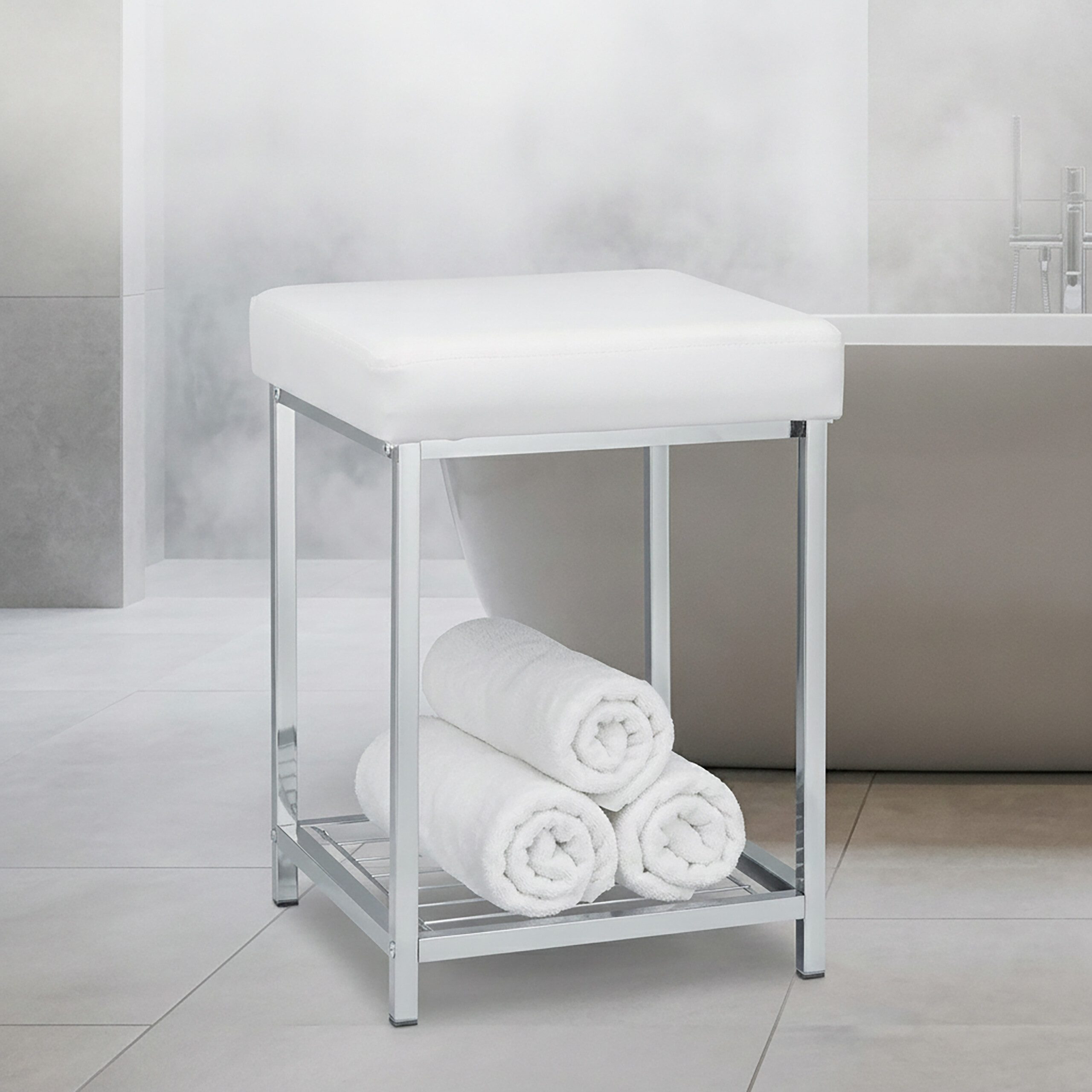 relaxdays Polsterhocker Gepolsterter Hocker mit Ablage Weiß, weiß