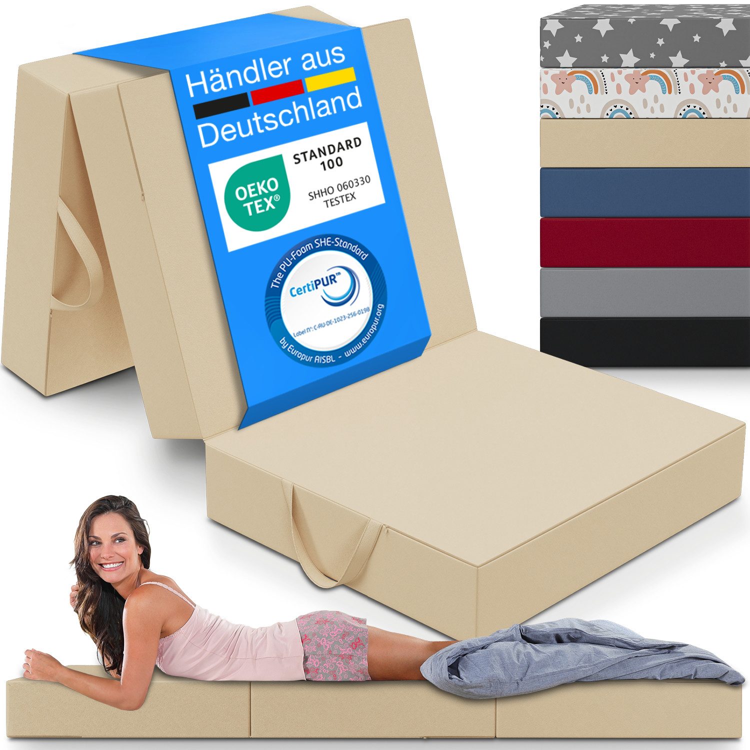 Klappmatratze 3-teilig, Gästematratze mit extra dicken Schaumstoff, ELONEO, günstig online kaufen