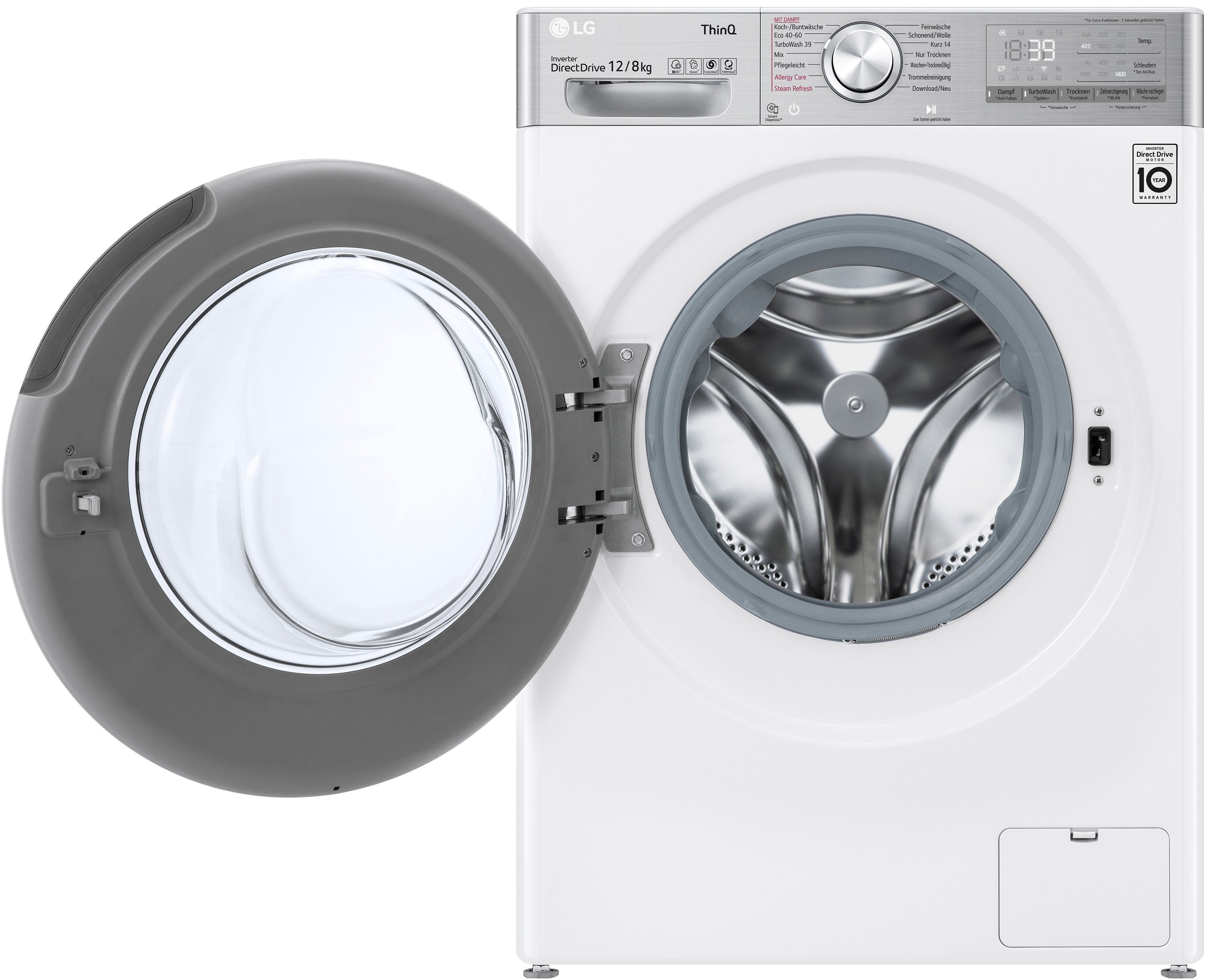 LG Waschtrockner V9WD128H2, 12 kg, Minuten Waschen 8 TurboWash® U/min, 1400 in 39 nur kg, 