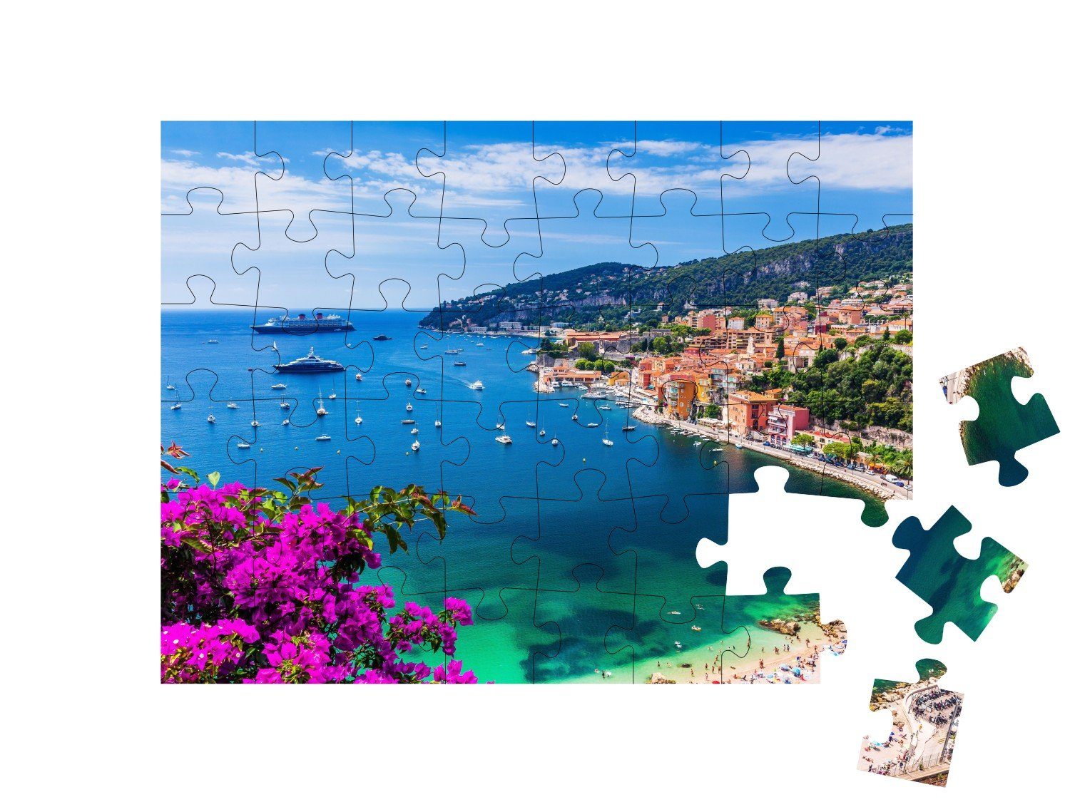 Mer, Puzzle Villefranche Nizza Küstenstadt Puzzleteile, puzzleYOU-Kollektionen Frankreich, 48 puzzleYOU sur
