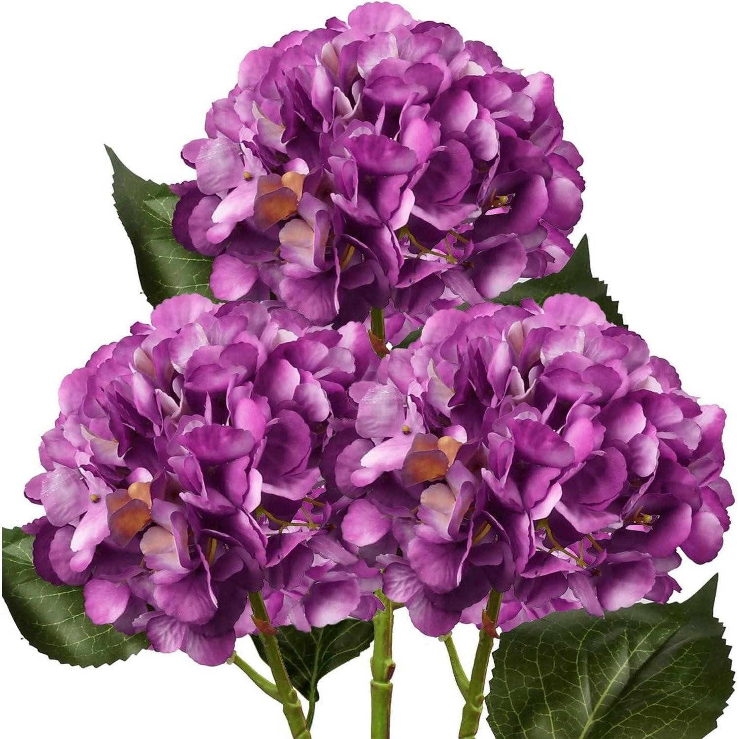 Kunstblume Kunsthortensie Kunstblume Wasserfester Stiel 53cm Lila 3 PCS, LuxusKollektion, Höhe 68 cm