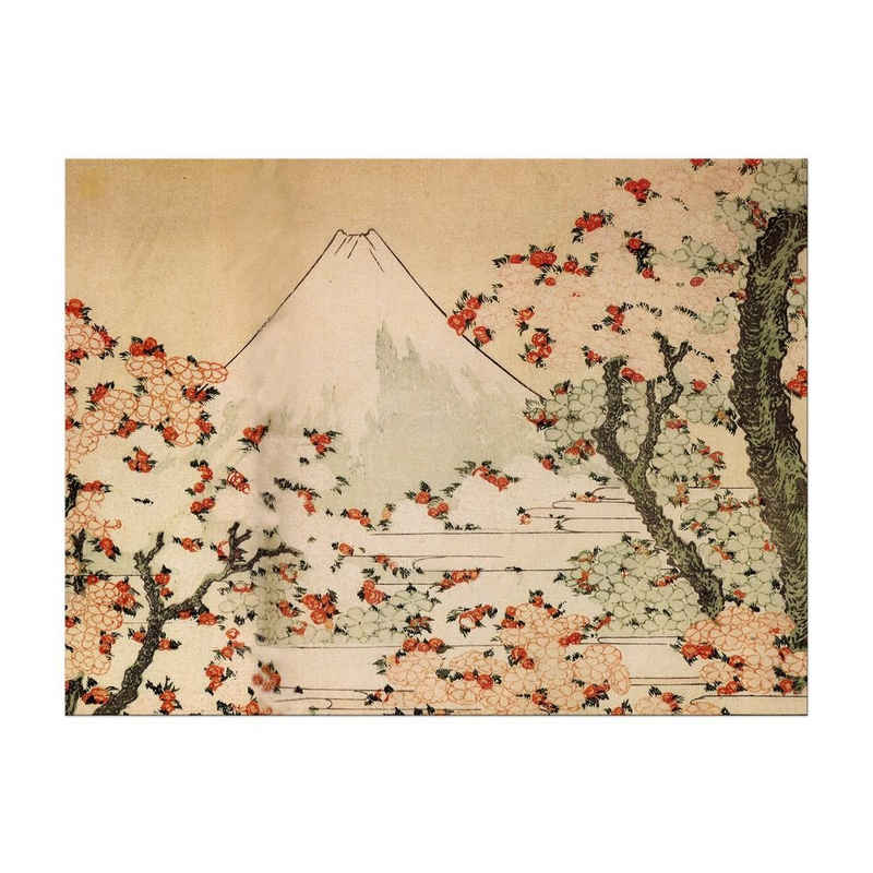 Bilderdepot24 Leinwandbild Alte Meister - Katsushika Hokusai - Blick auf den Fujijama mit blühenden Kirschbäumen, Landschaften
