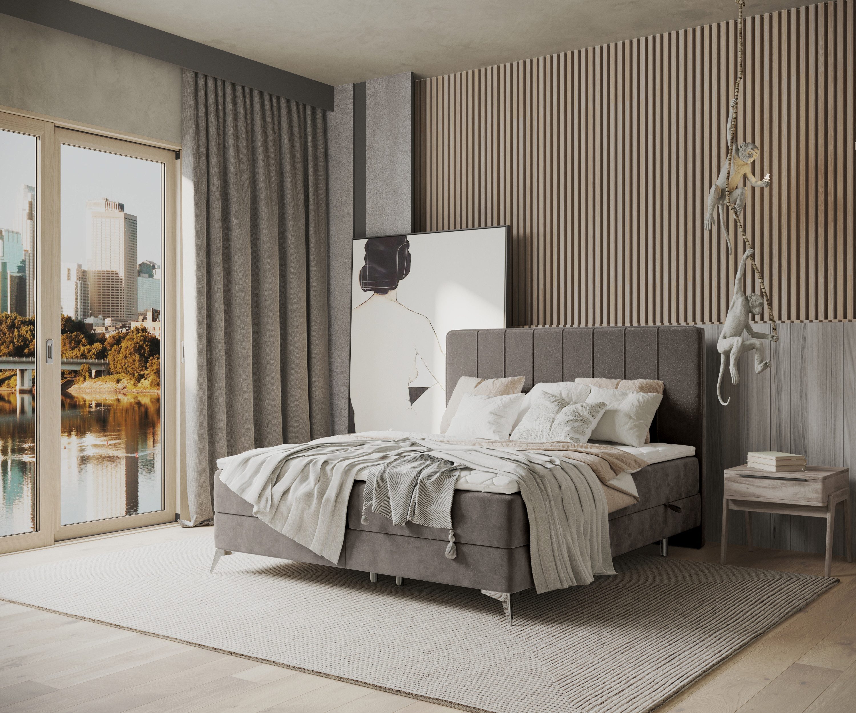 Maison de Rêve Boxbett mit Bettkasten Aggaz (Matratze, Stauraum, Kopfteil, Topper), Boxspringbett mit Taschenmatratze H3, Doppelbett, inkl. Visco-Topper
