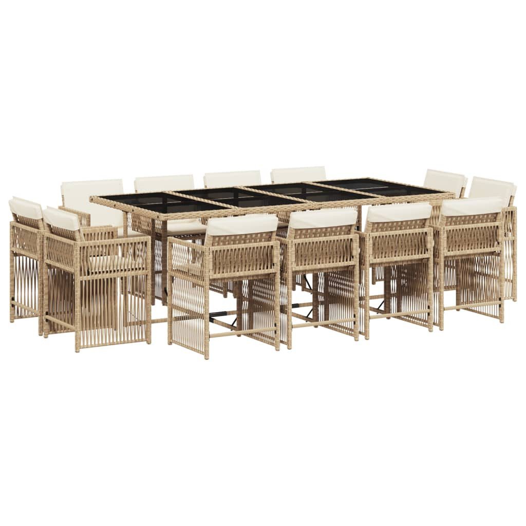 vidaXL Garten-Essgruppe 13-tlg. Garten-Essgruppe mit Kissen Beige Poly Rattan, (12-tlg)