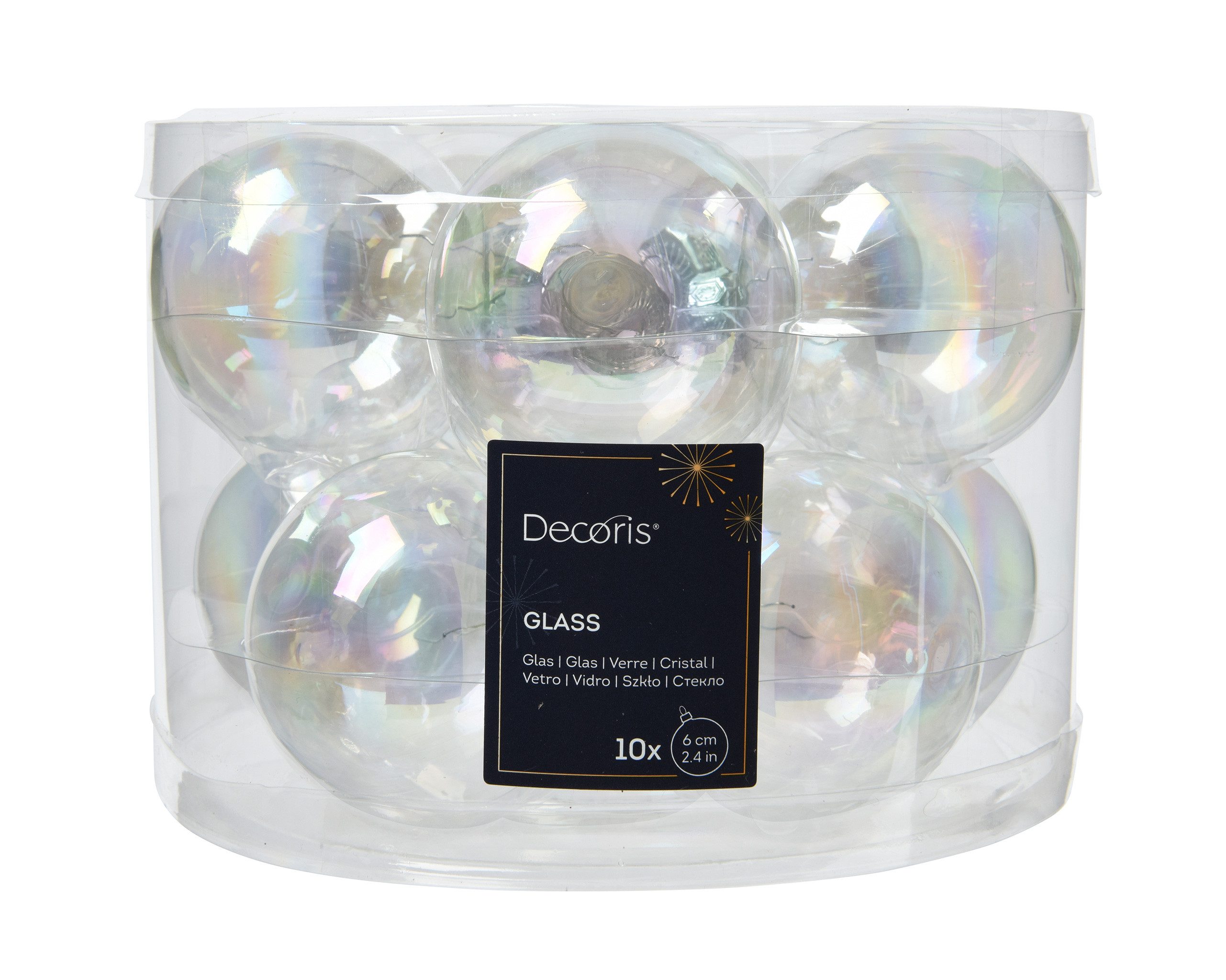 Kaemingk Weihnachtsbaumkugel, Weihnachtskugeln Glas 6cm x 10 Stück - Klar irisierend