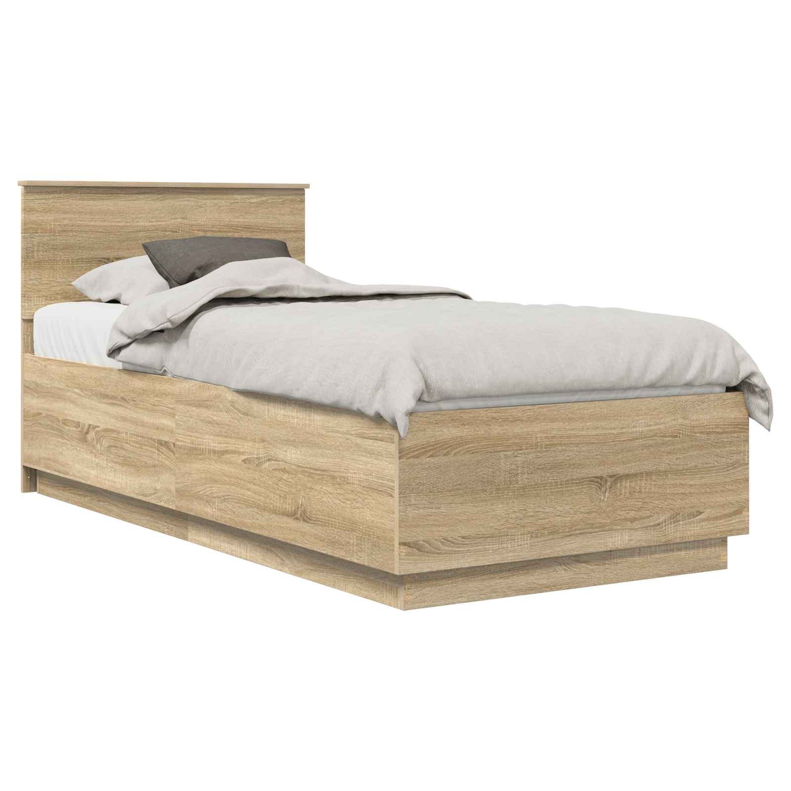 vidaXL Bettgestell Bettrahmen mit Kopfteil Sonoma-Eiche 90 x 190 cm Holzwerkstoff (1-tlg)
