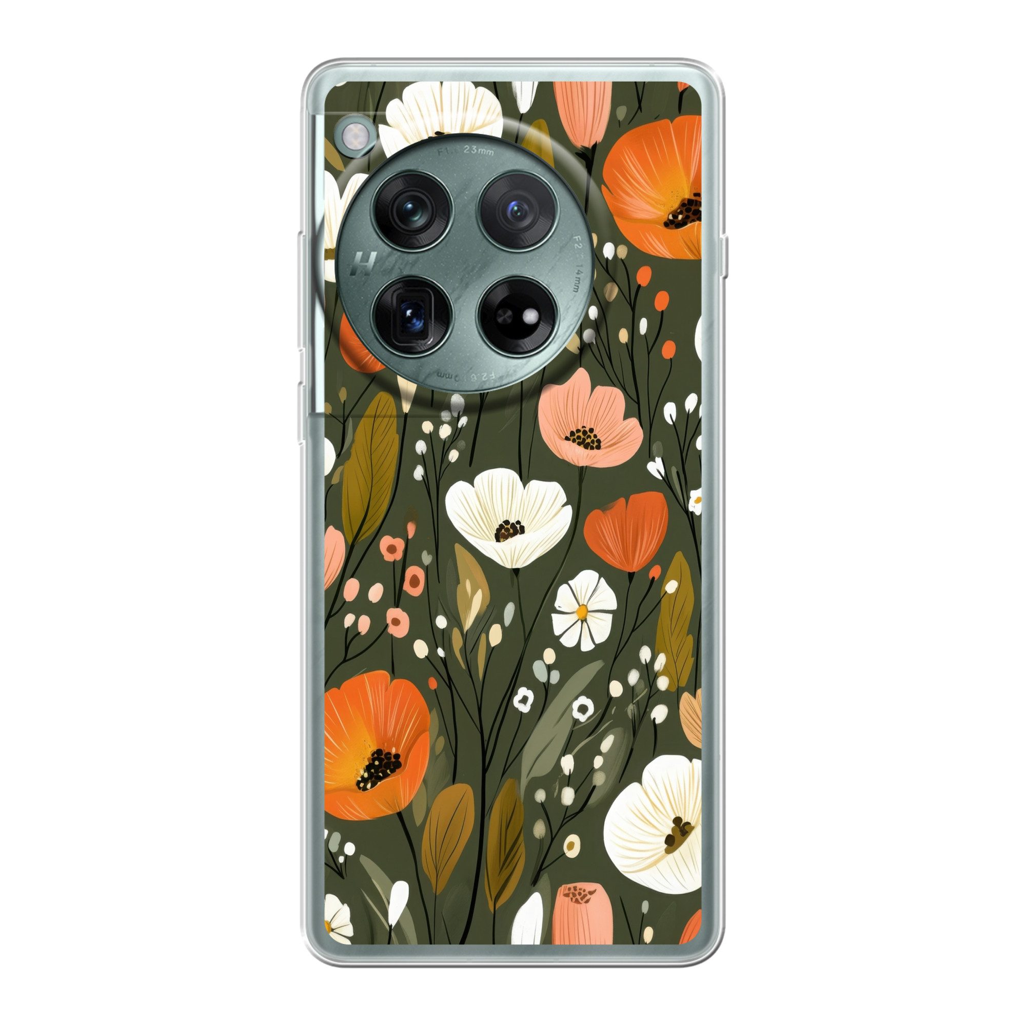 MuchoWow Handyhülle für OnePlus 12 Blumen - Illustration - Grün, Handy Case, Silikon, Bumper Case Dünn