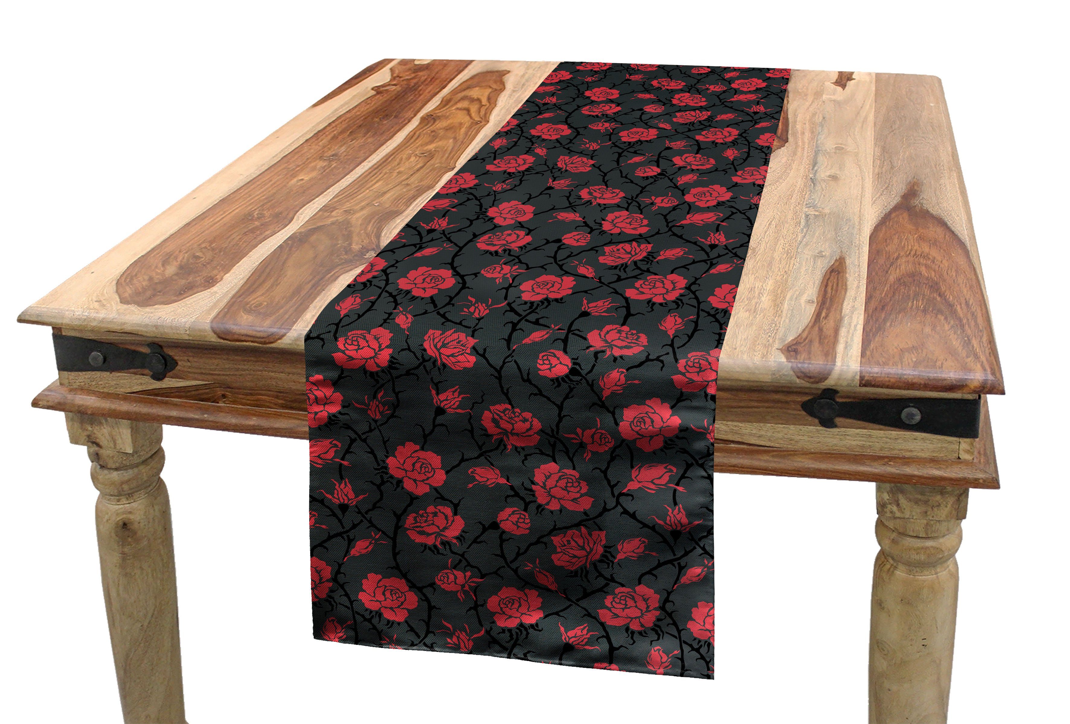 Abakuhaus Tischläufer Esszimmer Küche Rechteckiger Dekorativer Tischläufer, Rot und Schwarz Romantische Vintage Rose