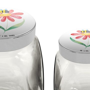 Mr. & Mrs. Panda Vorratsglas XL 2000ml Hummel Blume - Weiß - Geschenk, Süßigkeitenglas, Gewürzdose, Premium Glas, (1-tlg), Mit Motiv