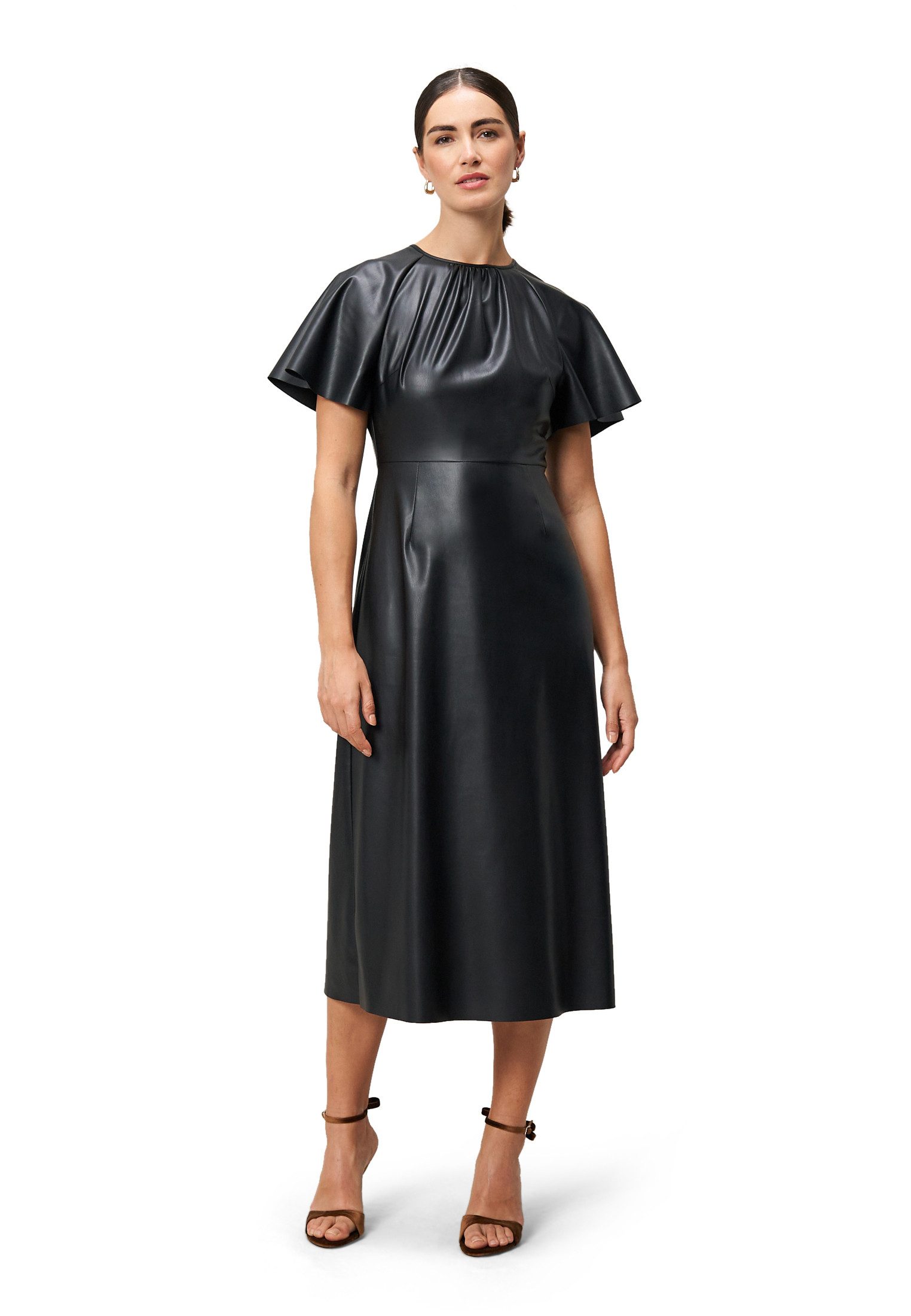 Zero Midikleid Damen Midikleid in Lederoptik drapiert /gerafft