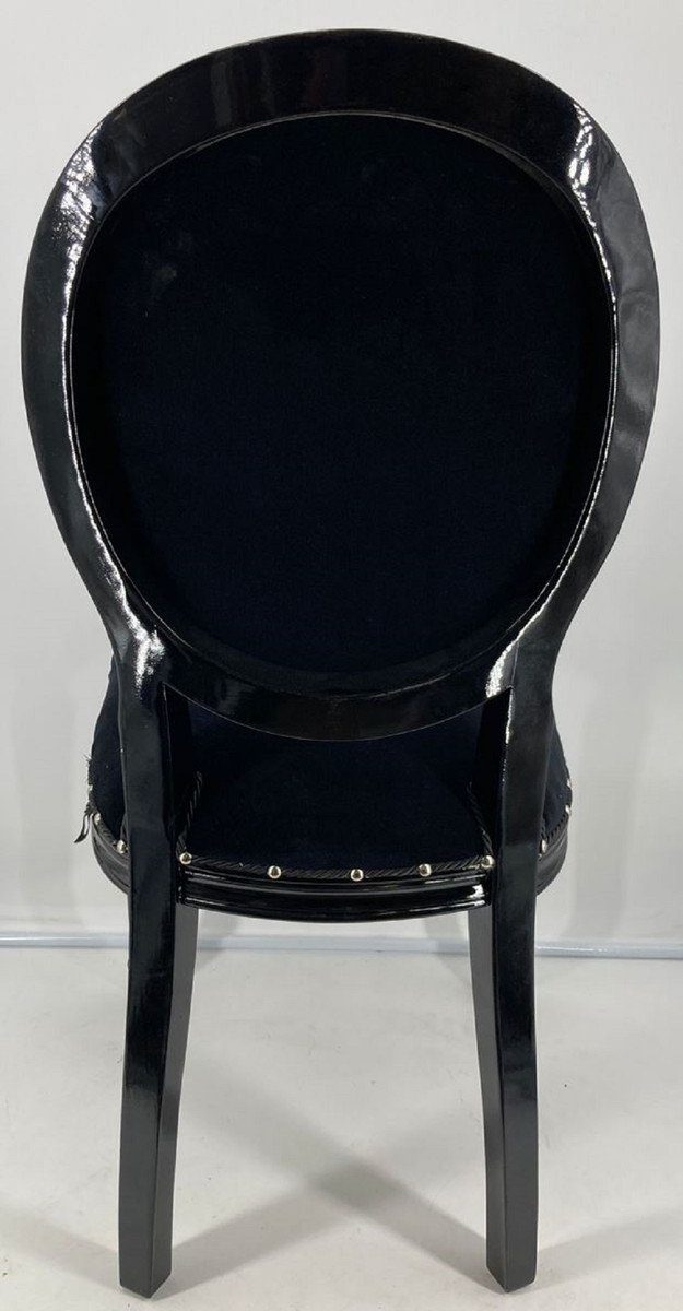 / Stuhl Antik Möbel Casa Stuhl Padrino Handgefertigter Stil Barock Luxus - edlem Esszimmer - Schwarz Streifen Barockstil Samtstoff / Esszimmer Esszimmerstuhl im Weiß-Silber Schwarz mit