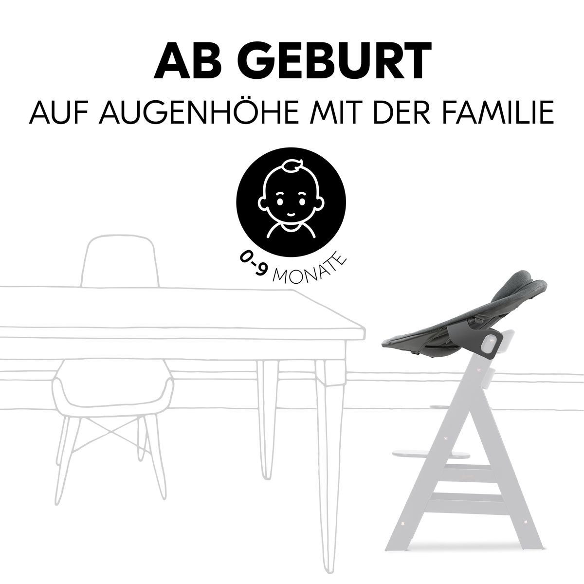 Hauck Hochstuhl Alpha Plus Grey XXL Newborn Set, Babystuhl ab Geburt, Aufsatz für Neugeborene, Essbrett, Sitzauflage