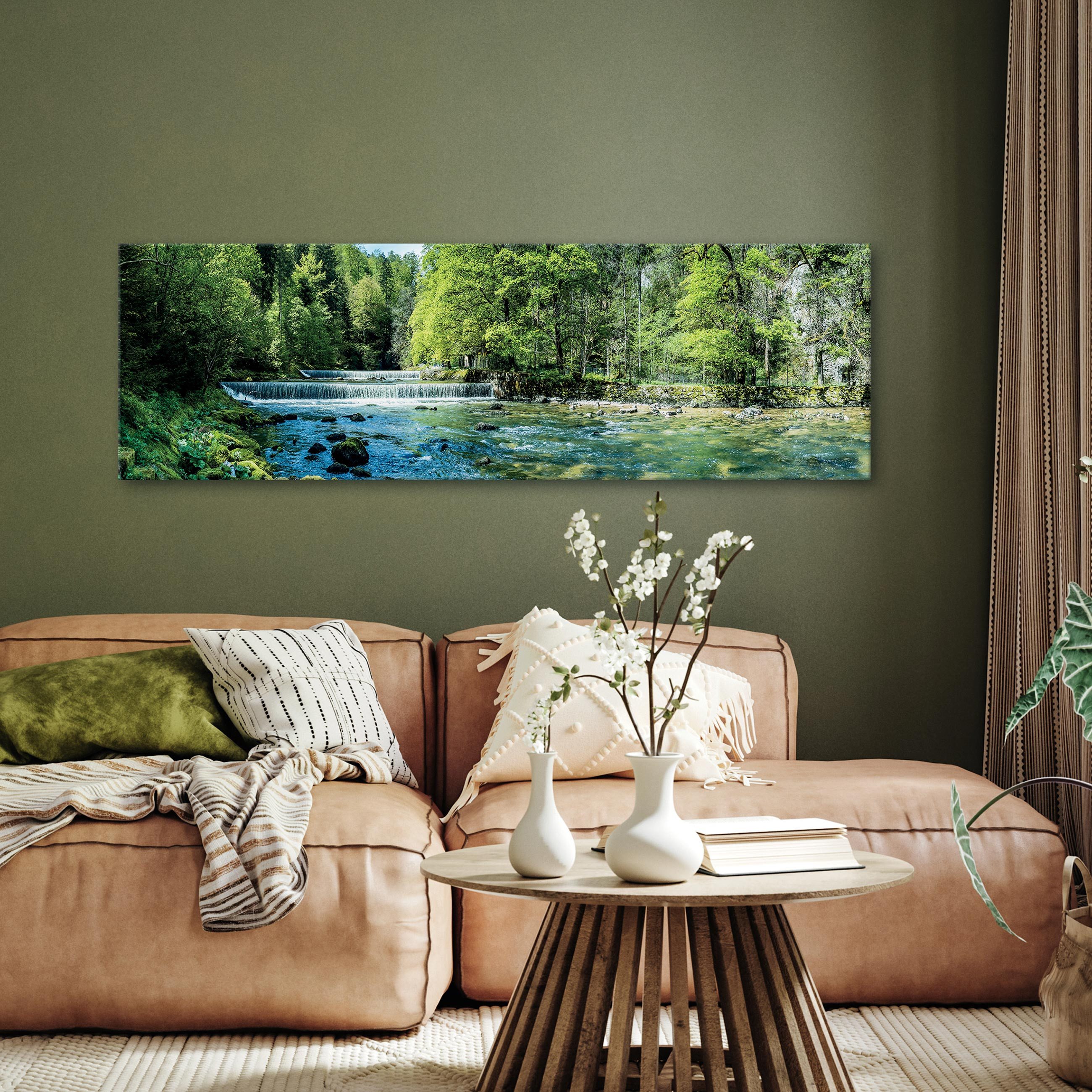 Wallarena Leinwandbild Wasserfall Landschaft Wald Grün Wandbilder XXL Moder günstig online kaufen