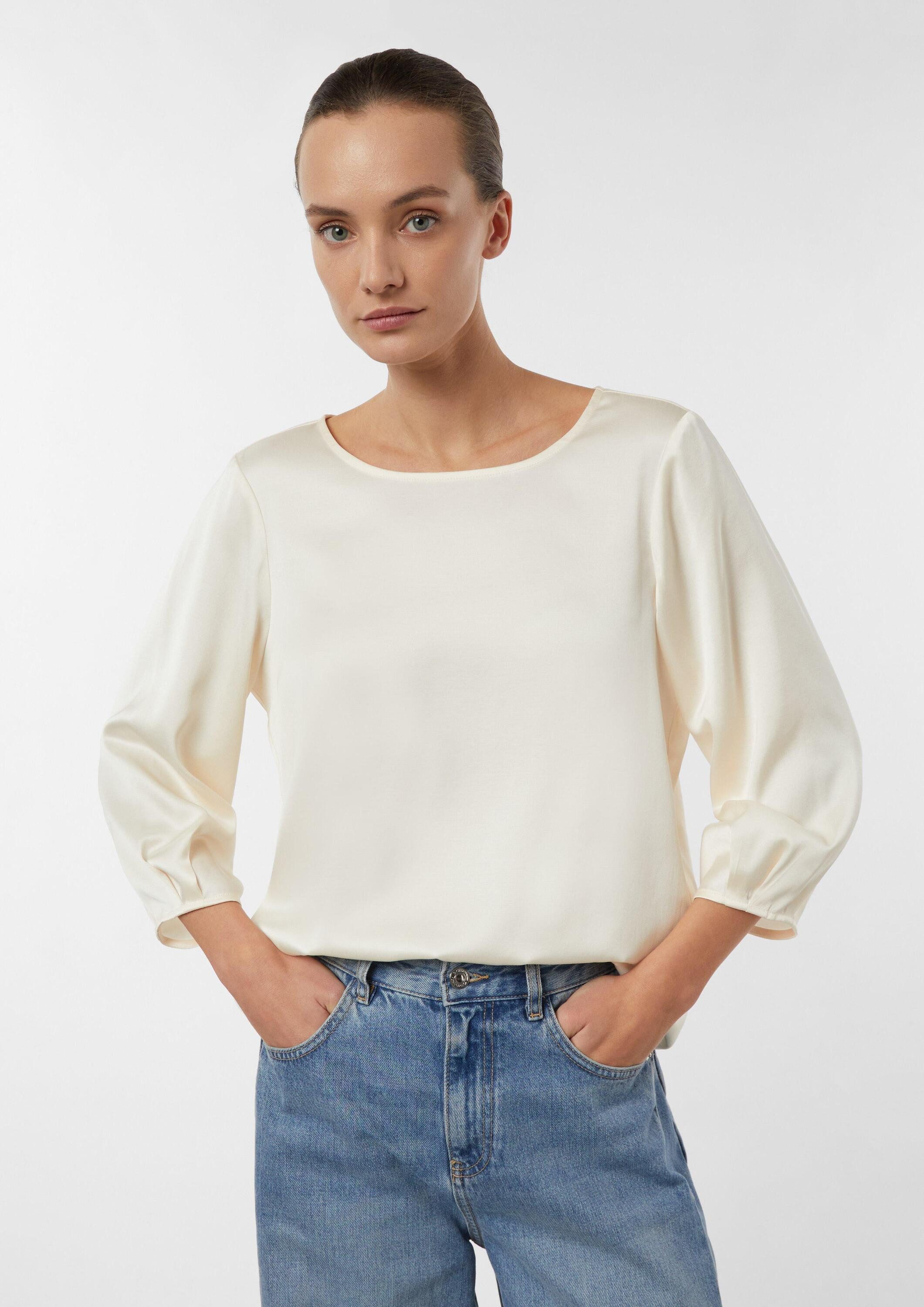 comma Kurzarmbluse Bluse Satinbluse mit 3/4-Ärmeln