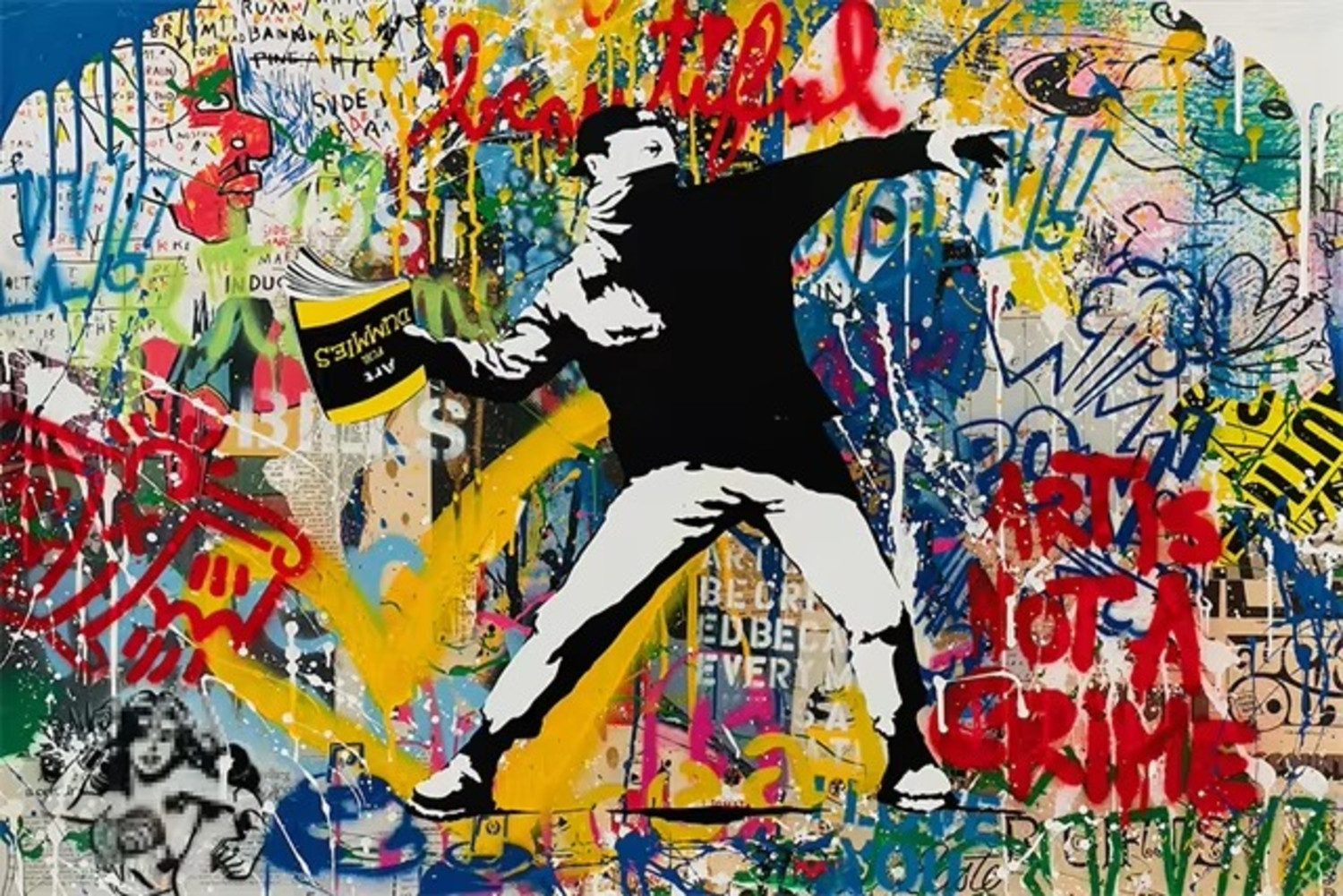 TPFLiving Kunstdruck OHNE RAHMEN, Bangsy Art - Graffiti Kunst - abstrakte Motive - (Leinwandbild XXL), Farben: Farben: bunt - Größe: 20x30cm