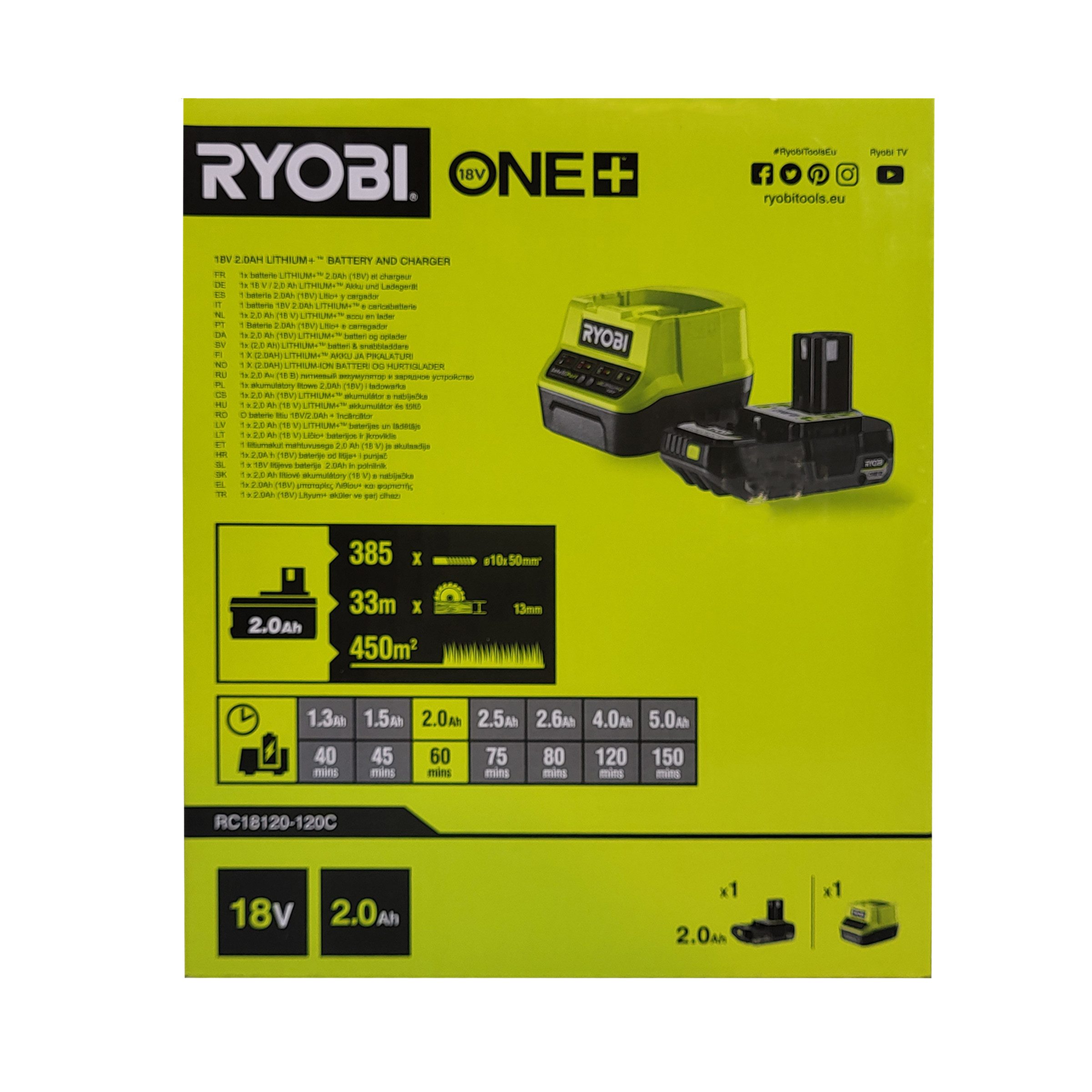 RYOBI Ryobi RC18120-120C Akku-Set 18 V 2,0Ah+ Ladegerät ONE+ (ohne Werkzeug) Akku-Set (1 St)