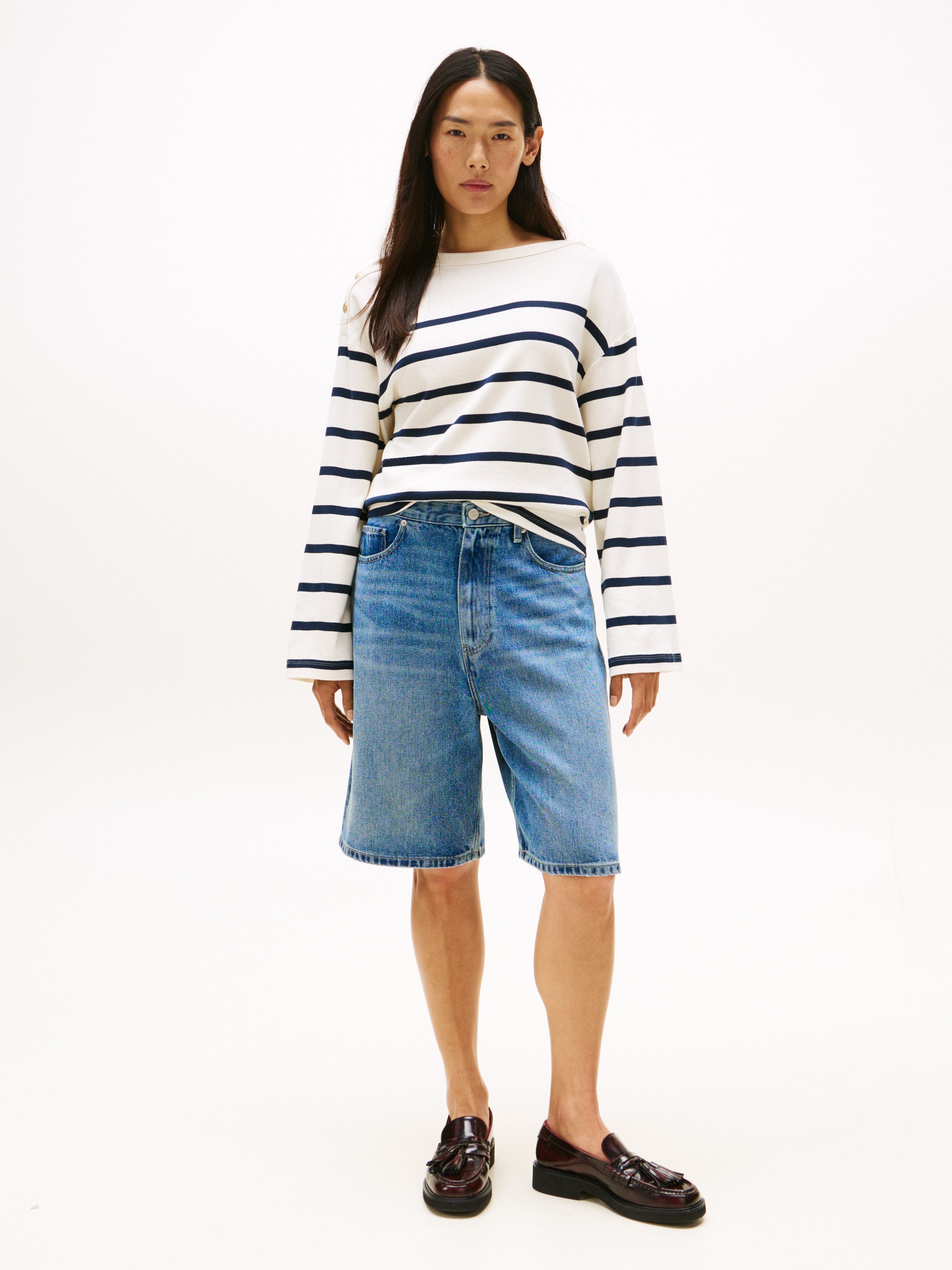 Tommy Hilfiger Langarmshirt LWK GOLD BUTTON BOAT-NK LS TEE mit goldfarbenen günstig online kaufen