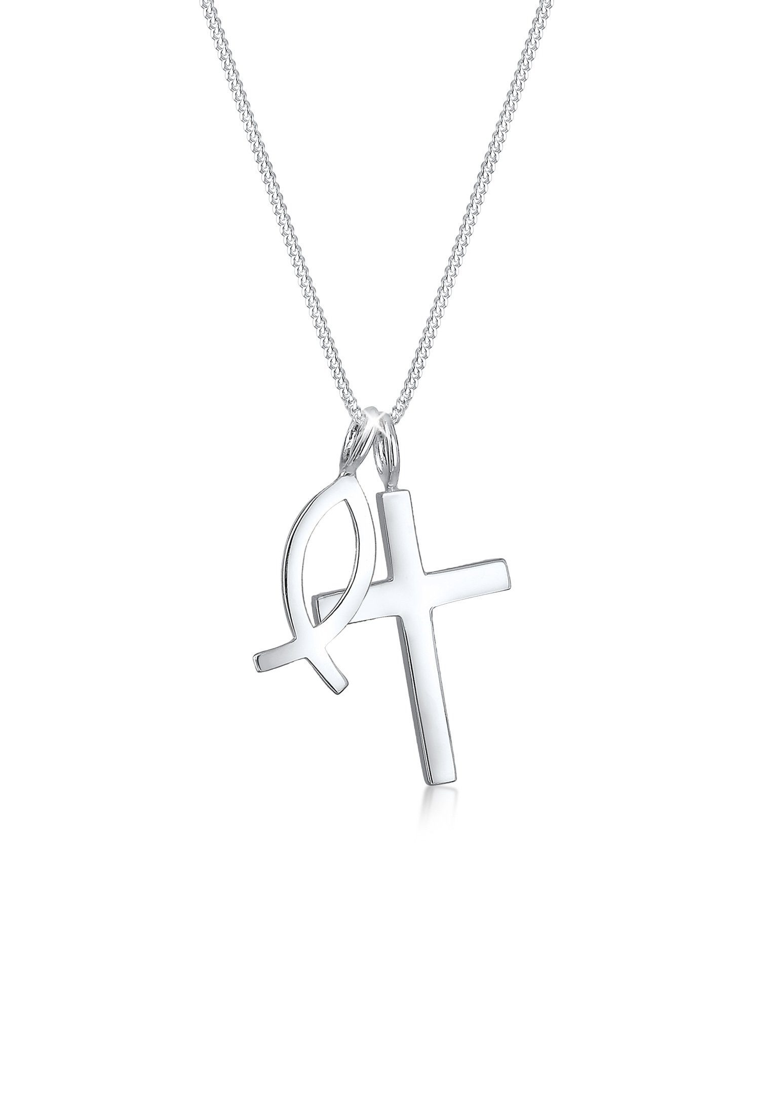 Kette mit Anhänger Kreuz Fisch Symbol Religion 925 Silber