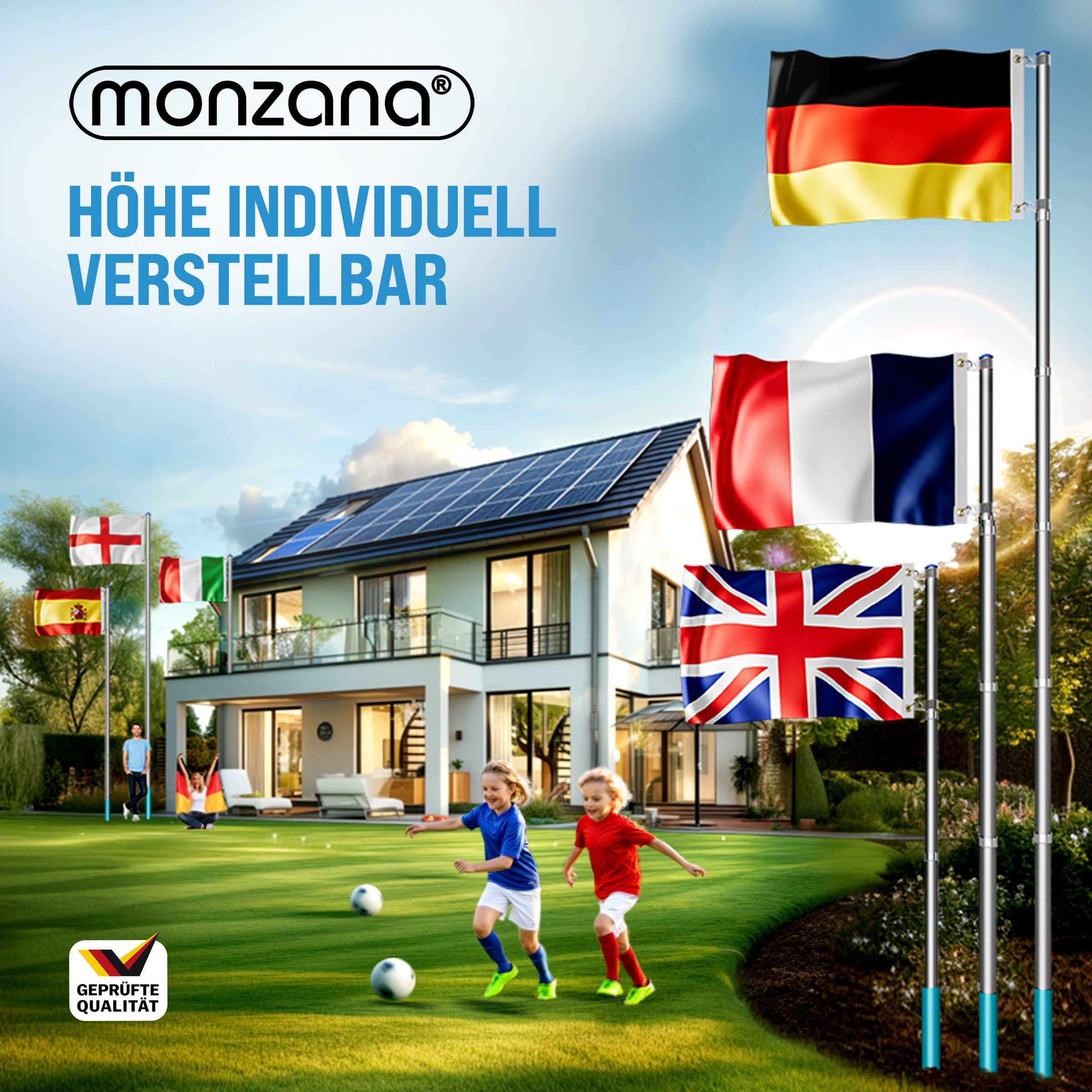 monzana Fahne, Aluminium inkl. Flagge Teleskop 6,30m Bodenhülse Mast Alu
