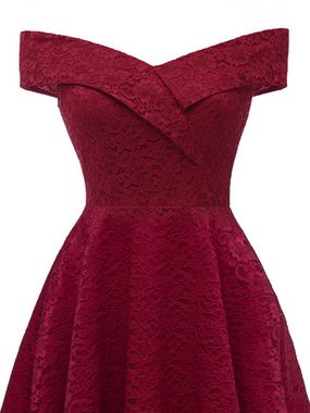 B.X Abendkleid schulterfreies Abendkleid mit Chiffon Spitzen Maxikleid Partykleid Damen Fit-and-Flare-Kleid mit Spitze A-Linie Swing-Kleid Cocktailkleid