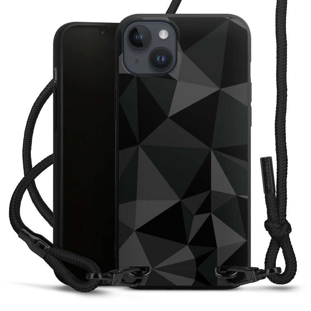 DeinDesign Handyhülle Geometric Muster Abstrakt Polygon Pattern Black, Apple iPhone 15 Plus Premium Handykette Hülle mit Band Cover mit Kette
