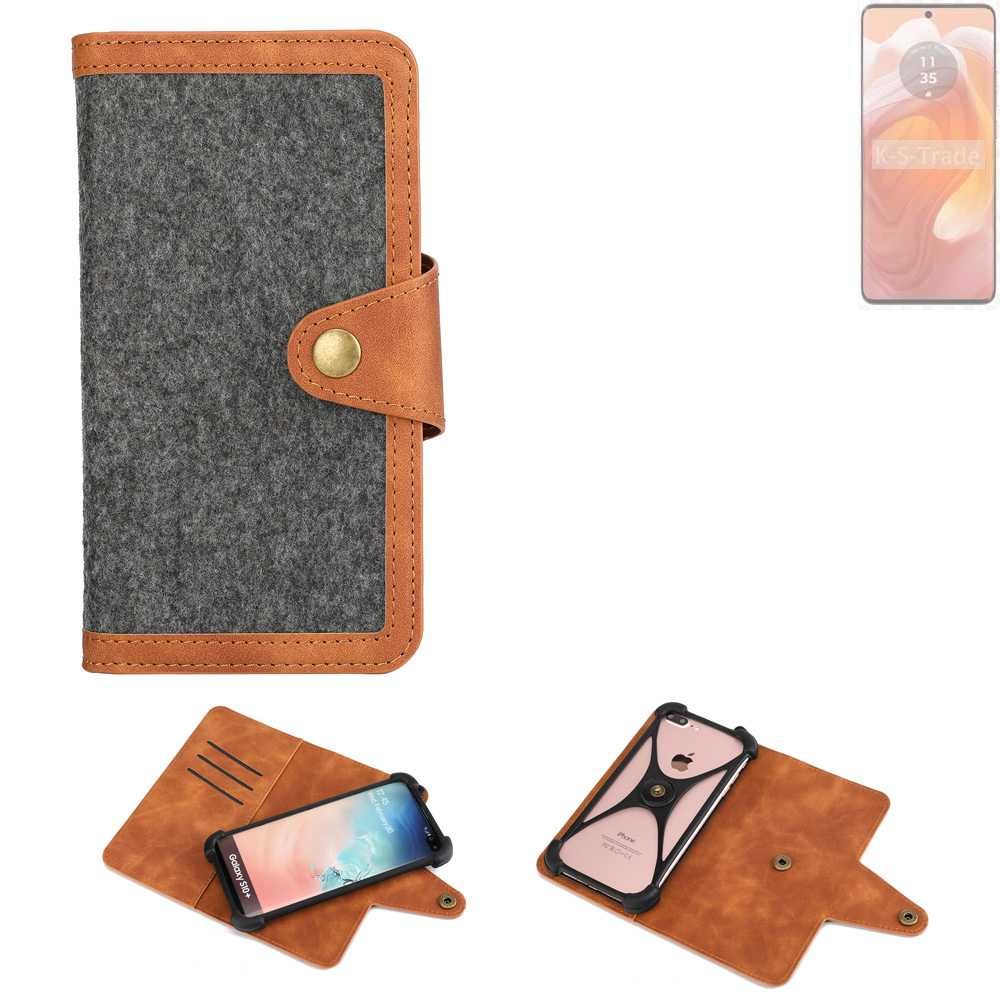 K-S-Trade Handyhülle für Motorola Edge 50 Ultra, Schutzhülle Handyhülle Filz Hülle Kunst-Leder dunkelgrau braun