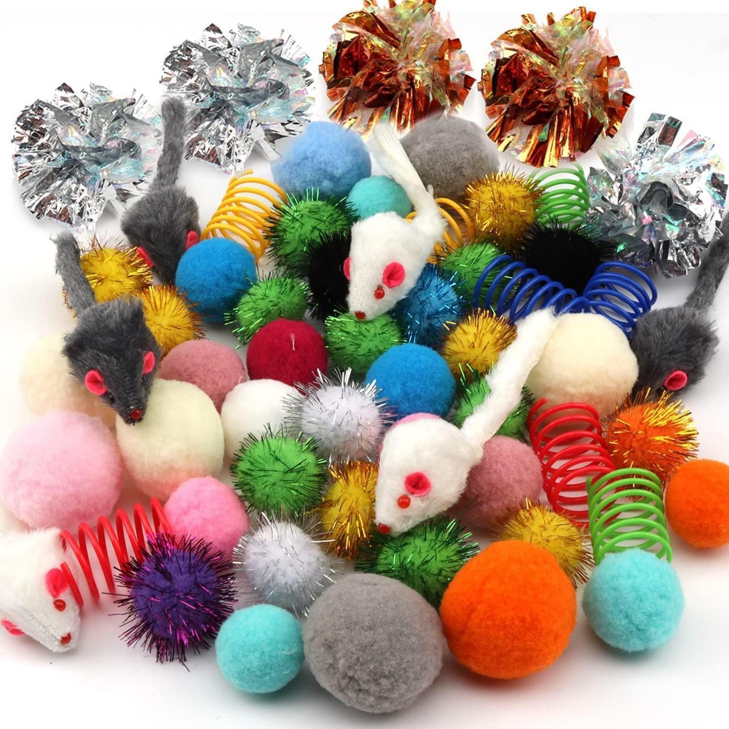 LuxusKollektion Plüschmäuse Katzenspielzeug Set 60tlg. Bälle & Mäuse, Fell, (60-tlg)