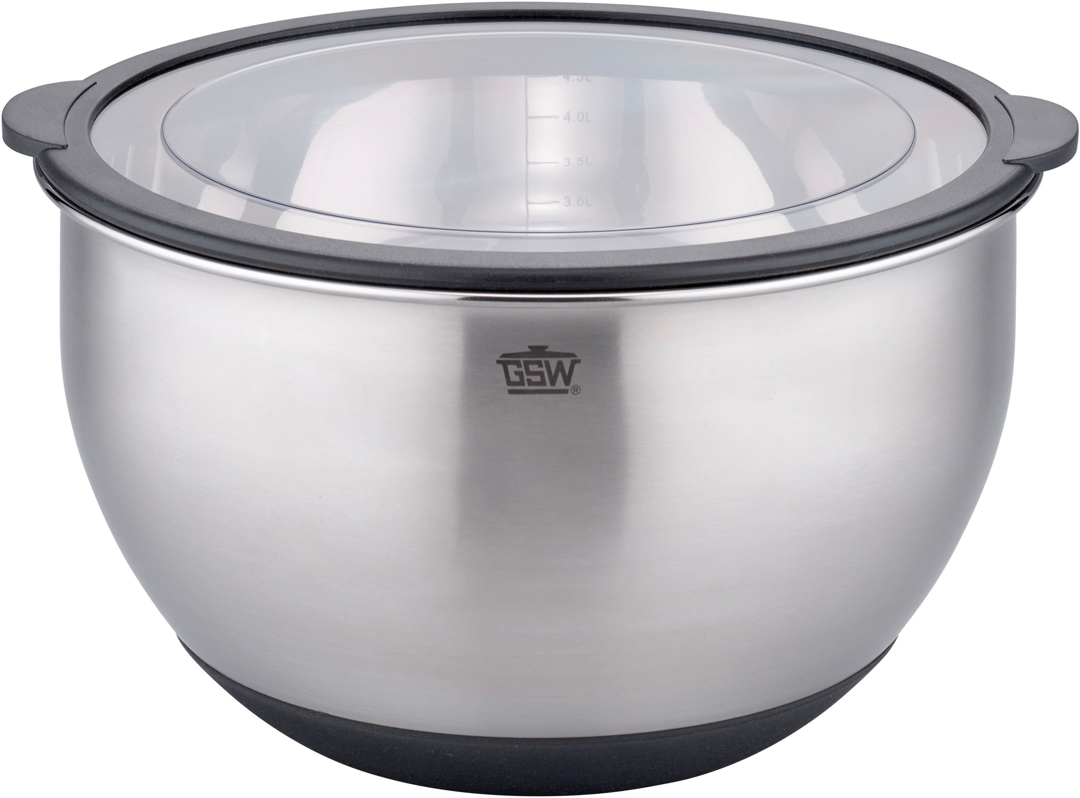 GSW Servierschüssel Primo, Edelstahl, Literskala, luftdichter Aufbewahrungs-Deckel, Antirutsch-Boden