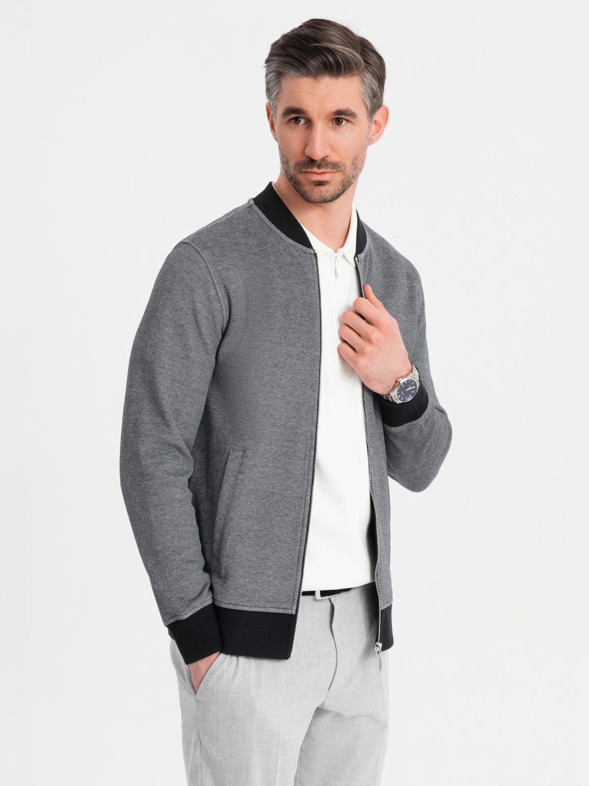 OMBRE Sweatjacke Bomberjacke aus Piqué-Strick für Männer günstig online kaufen