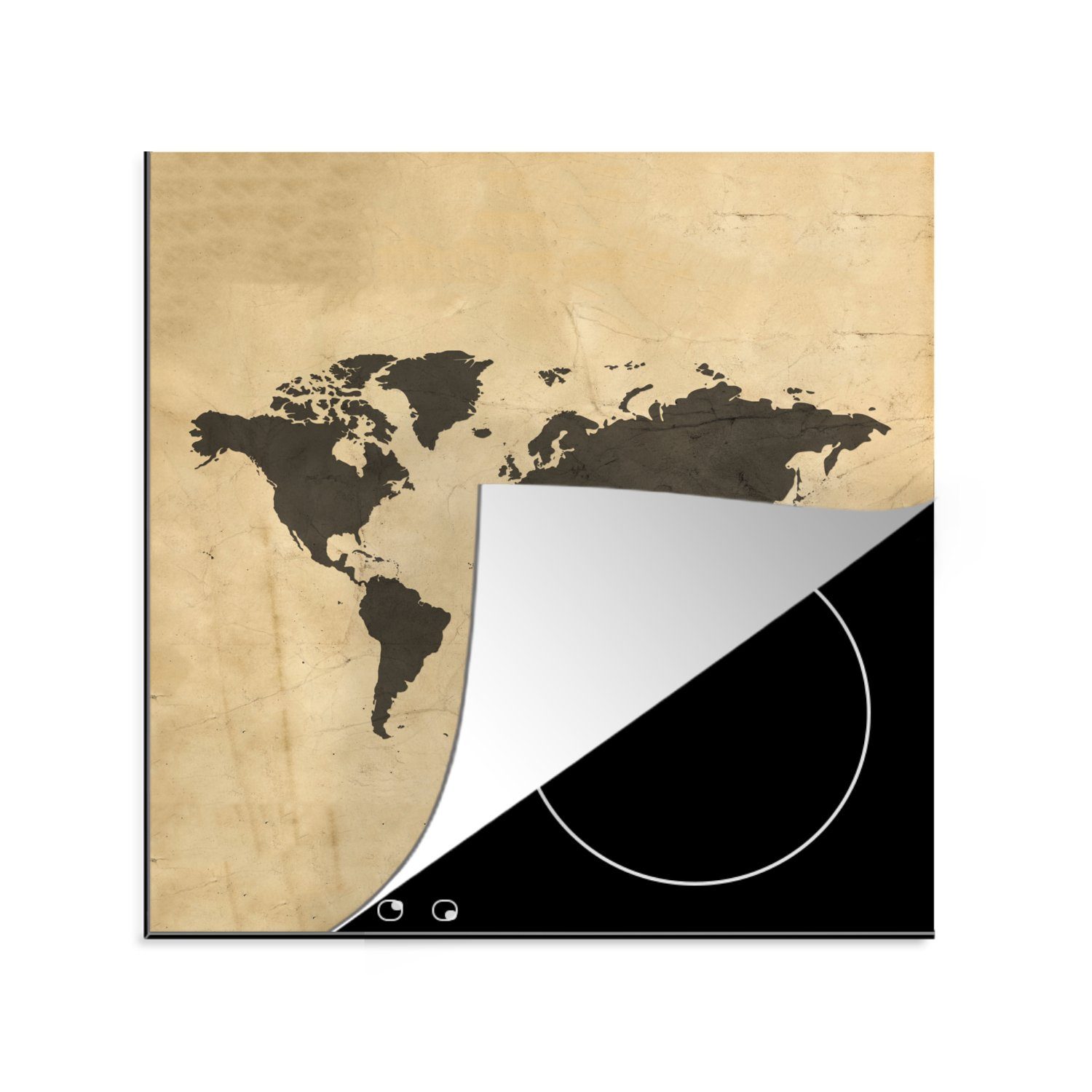 MuchoWow Herdblende-/Abdeckplatte Weltkarte - Farben - Braun, Vinyl, (1 tlg), 78x78 cm, Ceranfeldabdeckung, Arbeitsplatte für küche | Herdabdeckplatten