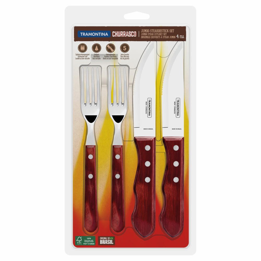 Tramontina Steakbesteck JUMBO 4-tlg. Rot, Edelstahl