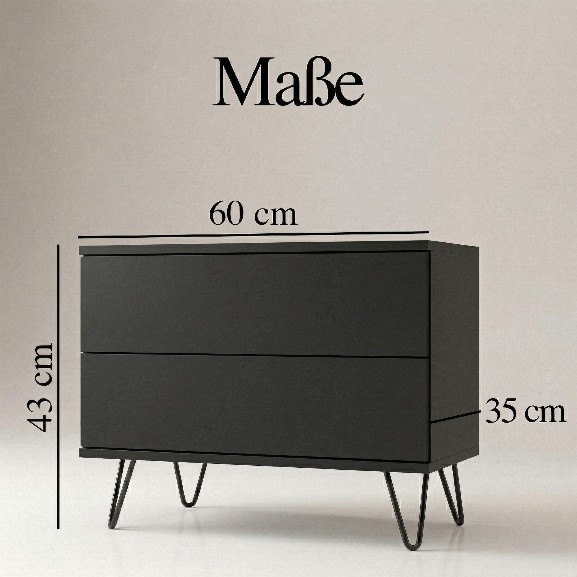 InnoFurn Nachtschrank Aura Nachttisch (Nachtkonsole, optional hängend Beistelltisch) 2 Schubladen mit Push-to-Open & Made in Germany (60 x 43 x 35 cm) – Bild 5 von 5