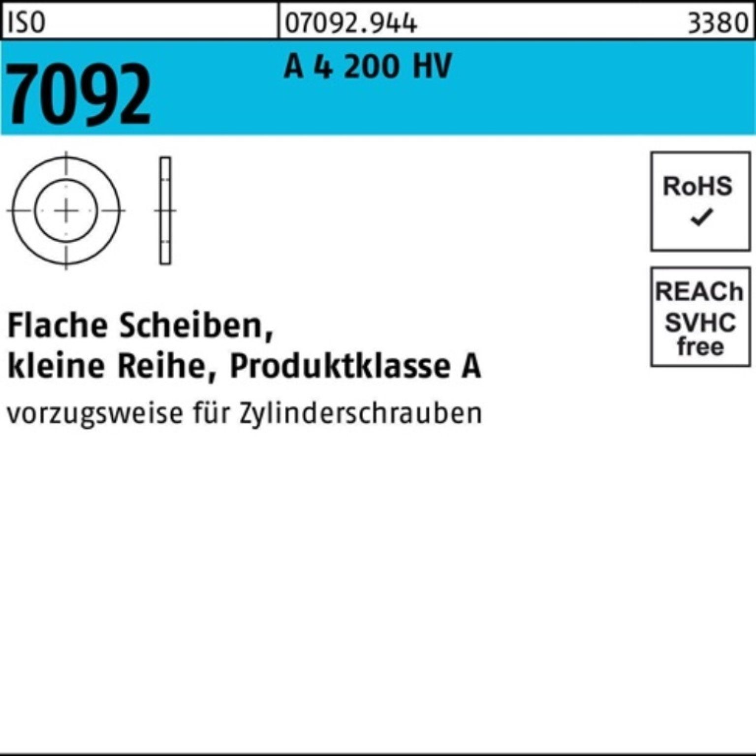 Reyher Unterlegscheibe 2000er Pack ISO 200 Unterlegscheibe A ISO 7092 Stück 3 7092 4 2000 HV