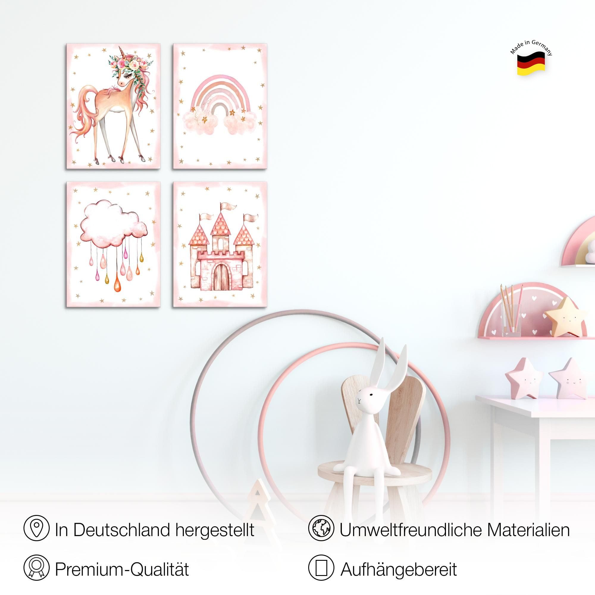 Novart Wandbild Kinderzimmer Mädchen Einhorn Rosa Pink