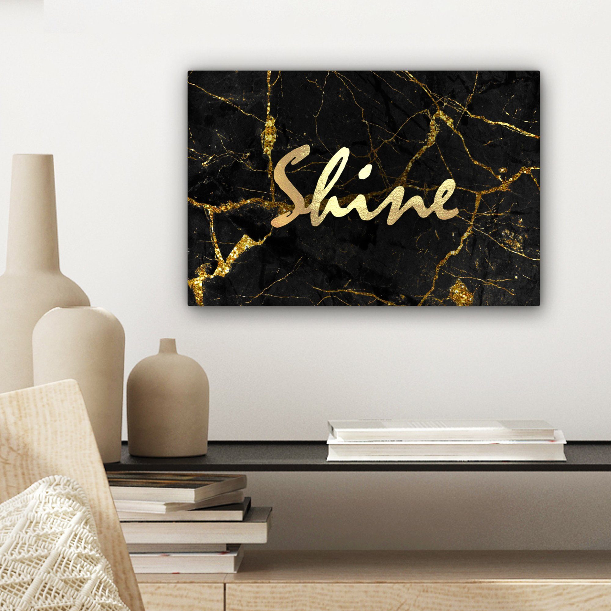 30x20 Glänzen cm Aufhängefertig, - - Marmor, - Wanddeko, Leinwandbilder, Wandbild OneMillionCanvasses® Zitat (1 Leinwandbild St), Gold