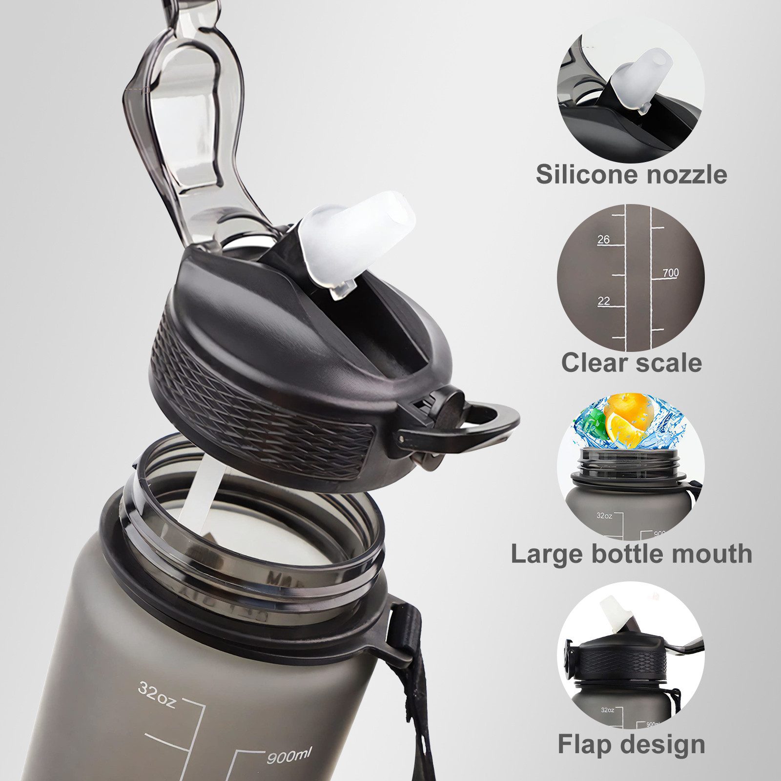 CALIYO Trinkflasche 1 Liter Sport-Wasserflasche mit Strohhalm und Zeitmarkierungen, Auslaufsichere Tritan-Trinkflasche, BPA-frei für Sportart – Bild 4 von 5