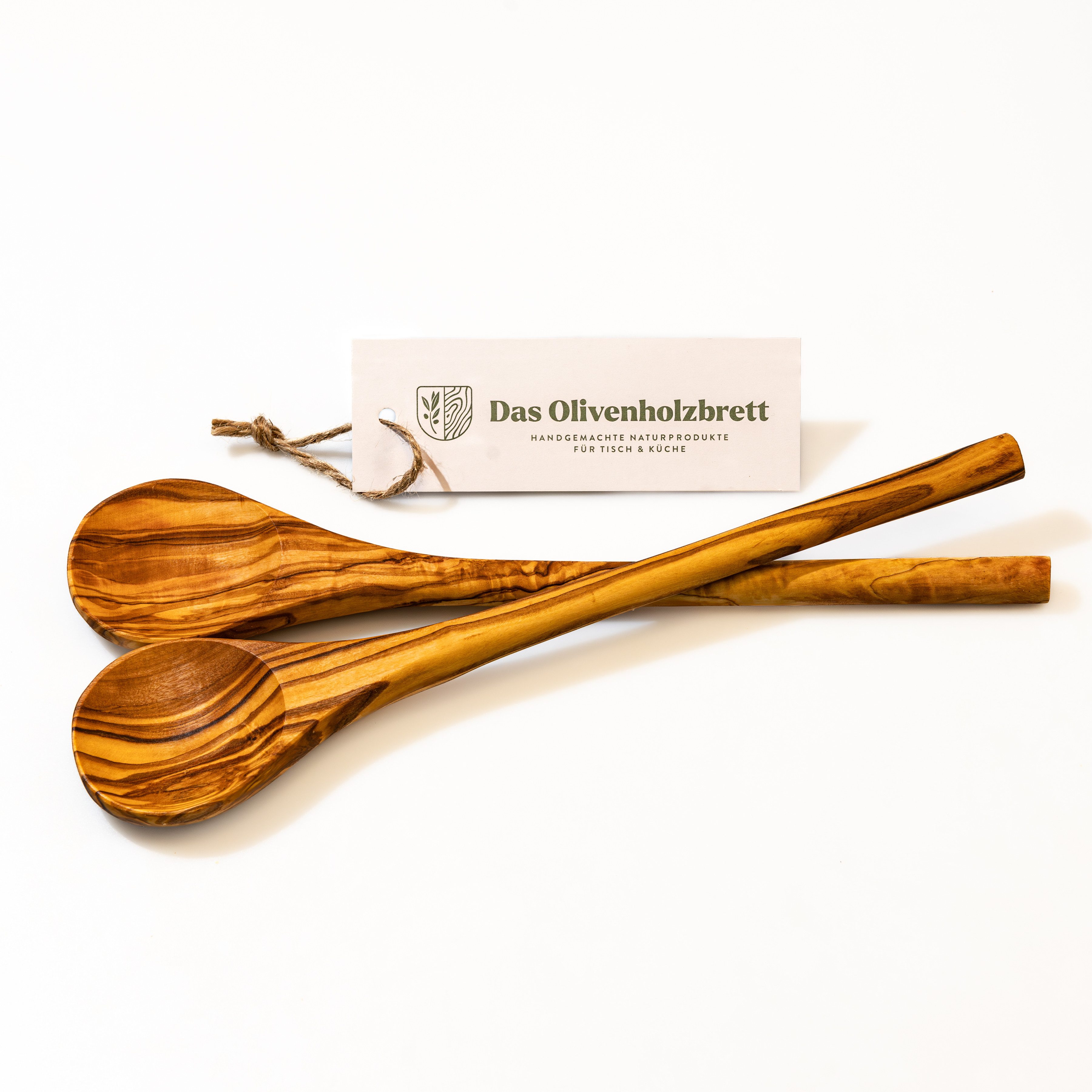 dasOlivenholzbrett Nudellöffel 2er Set Kochlöffel aus Olivenholz mit rundem Stiel