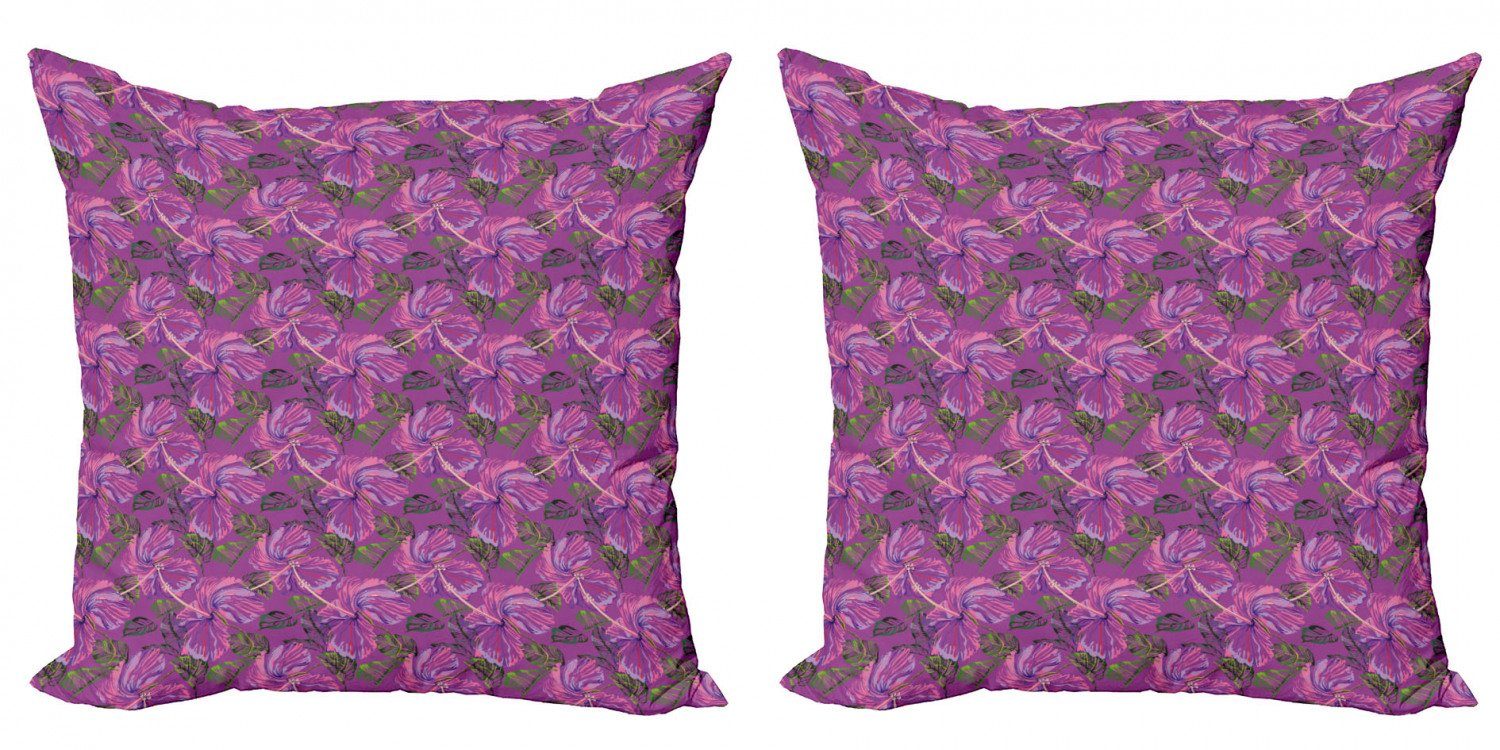 Doppelseitiger Ornamenten Dschungel Kissenbezüge Hawaii (2 Modern Hibiscus Stück), Abakuhaus Accent Digitaldruck,