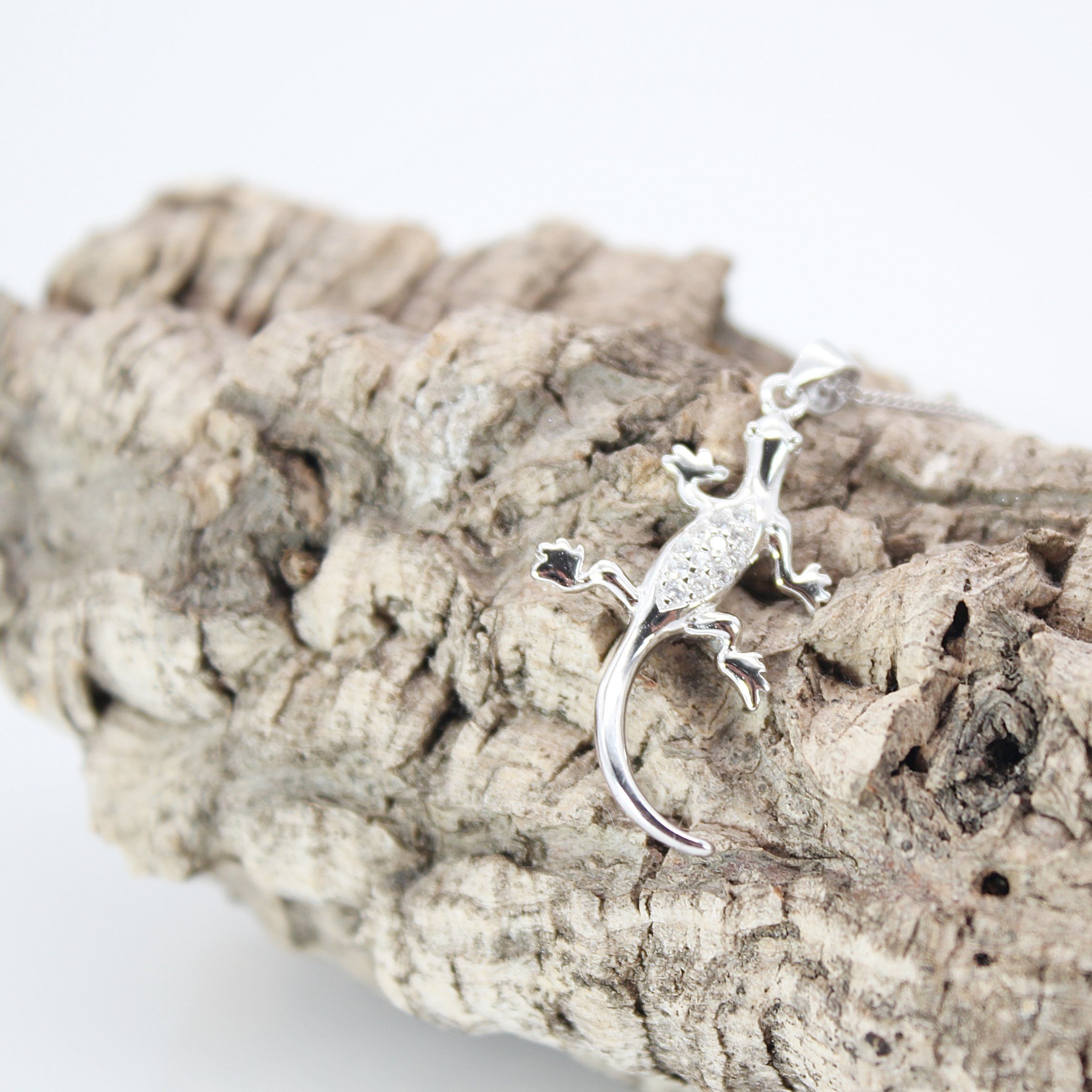Silberkette Halskette (Kettenlänge Geschenkschachtel Silber Tieranhänger Gecko Anhänger Kette mit inklusive Echse cm, 925), Sterling Eidechse mit ELLAWIL 50
