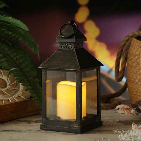 MARELIDA LED Laterne LED Laterne mit LED Kerze Windlicht flackernd H: 23cm schwarz, LED Classic, warmweiß (2100K bis 3000K)