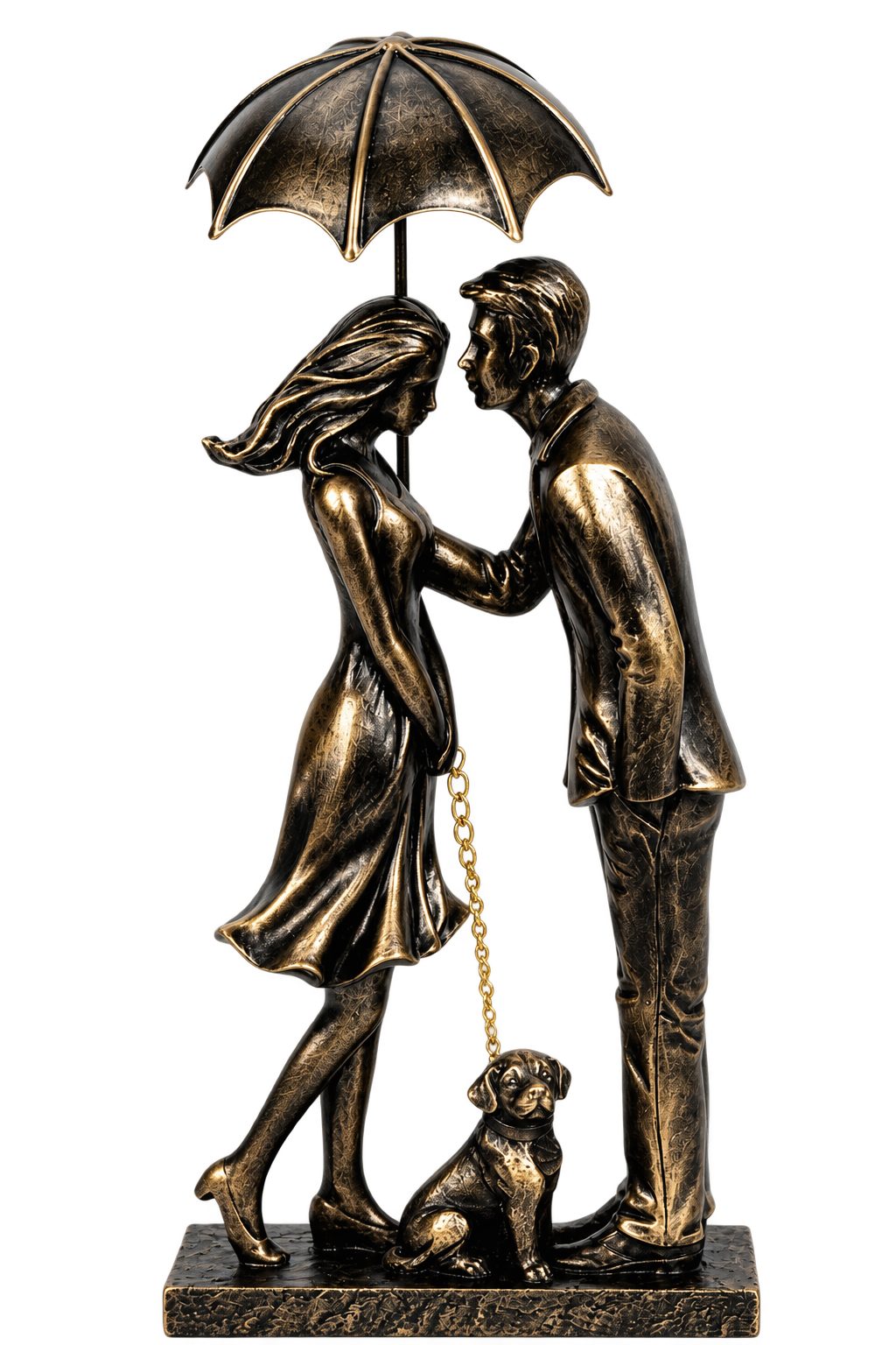 MF Dekofigur Dekofigur Paar mit Hund unter Regenschirm Gold Schwarz 32cm (1 St) – Bild 2 von 5