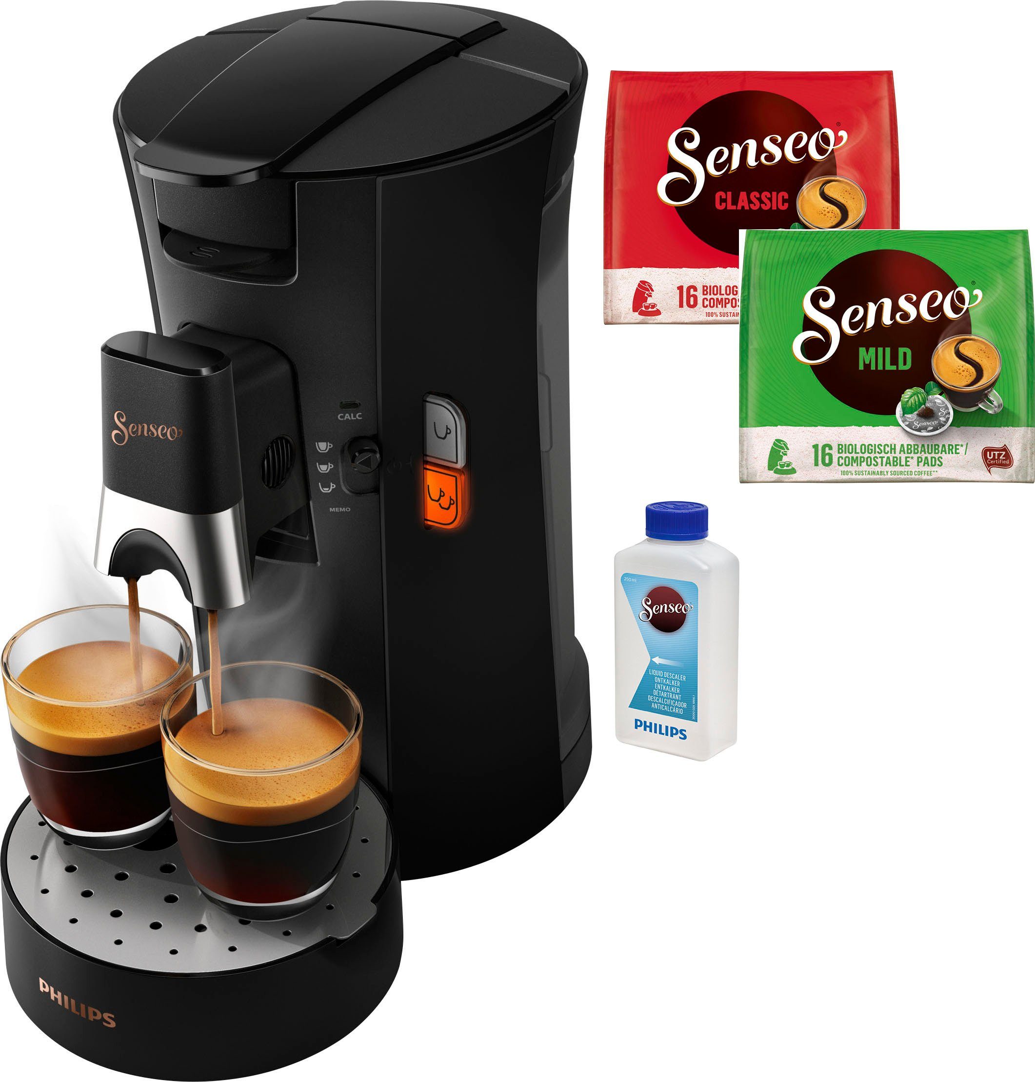 Philips Senseo Kaffeepadmaschine Select Plastik, Kaffeespezialitäten, CSA240/60, Memo-Funktion 3 recyceltem aus 21% mit