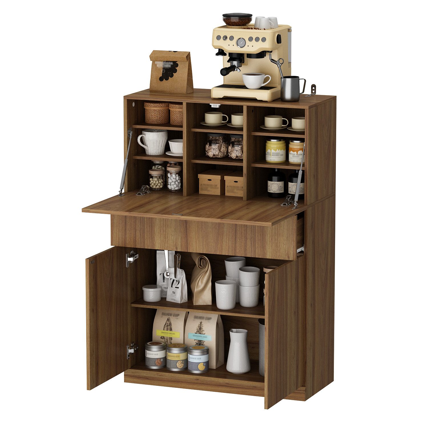 FUFU&GAGA Buffet Kaffeeschrank mit Klapptisch, Walnussoptik, günstig online kaufen