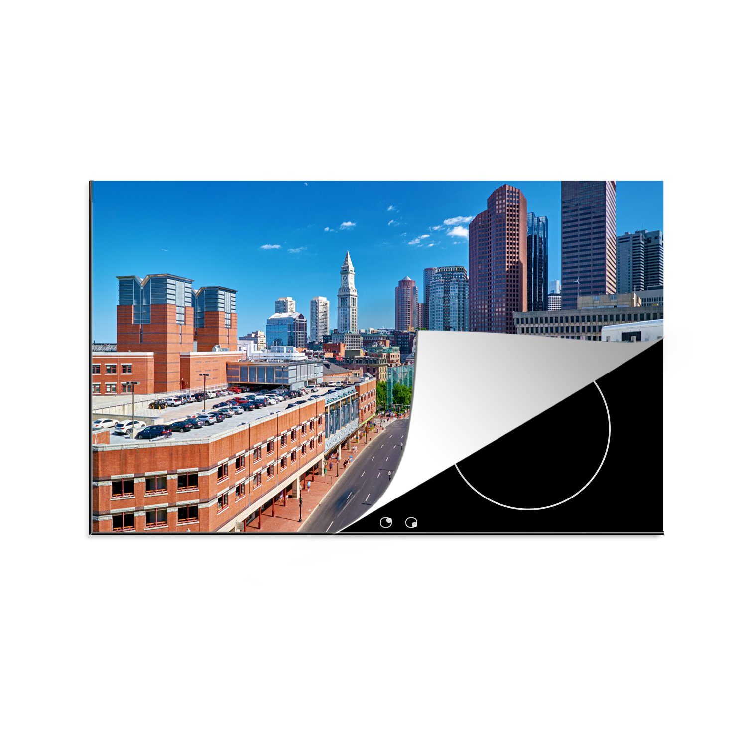 MuchoWow Herdblende-/Abdeckplatte Blick aus der Vogelperspektive auf eine Straße in Boston, Vinyl, (1 tlg), 83x51 cm, Ceranfeldabdeckung, Arbeitsplatte für küche