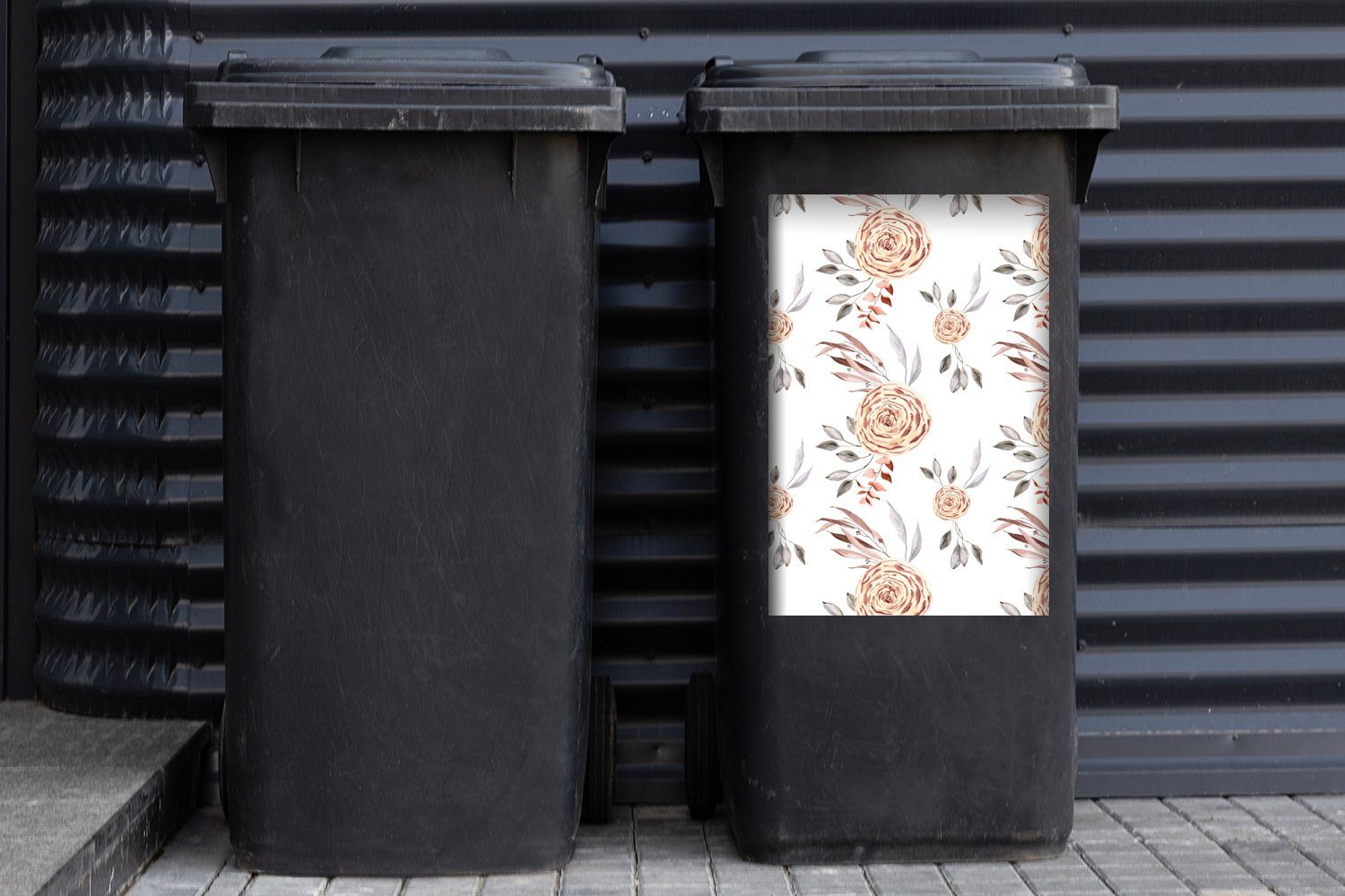 - Blumen Container, - - Sticker, (1 St), Abfalbehälter Rosen MuchoWow Wandsticker Weiß Mülleimer-aufkleber, Blätter Mülltonne,