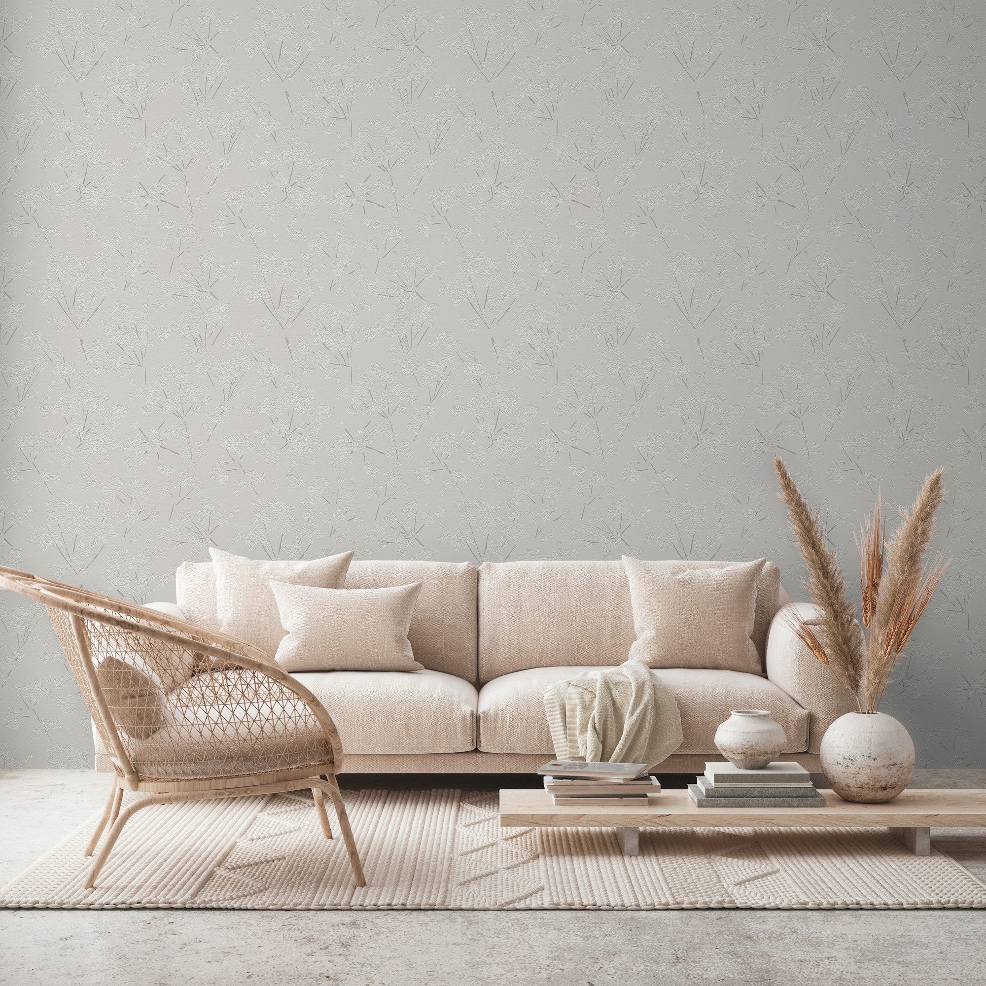 Bricoflor Blumentapete für Schlafzimmer Florale Tapete Beige Grau Weiß Asia günstig online kaufen