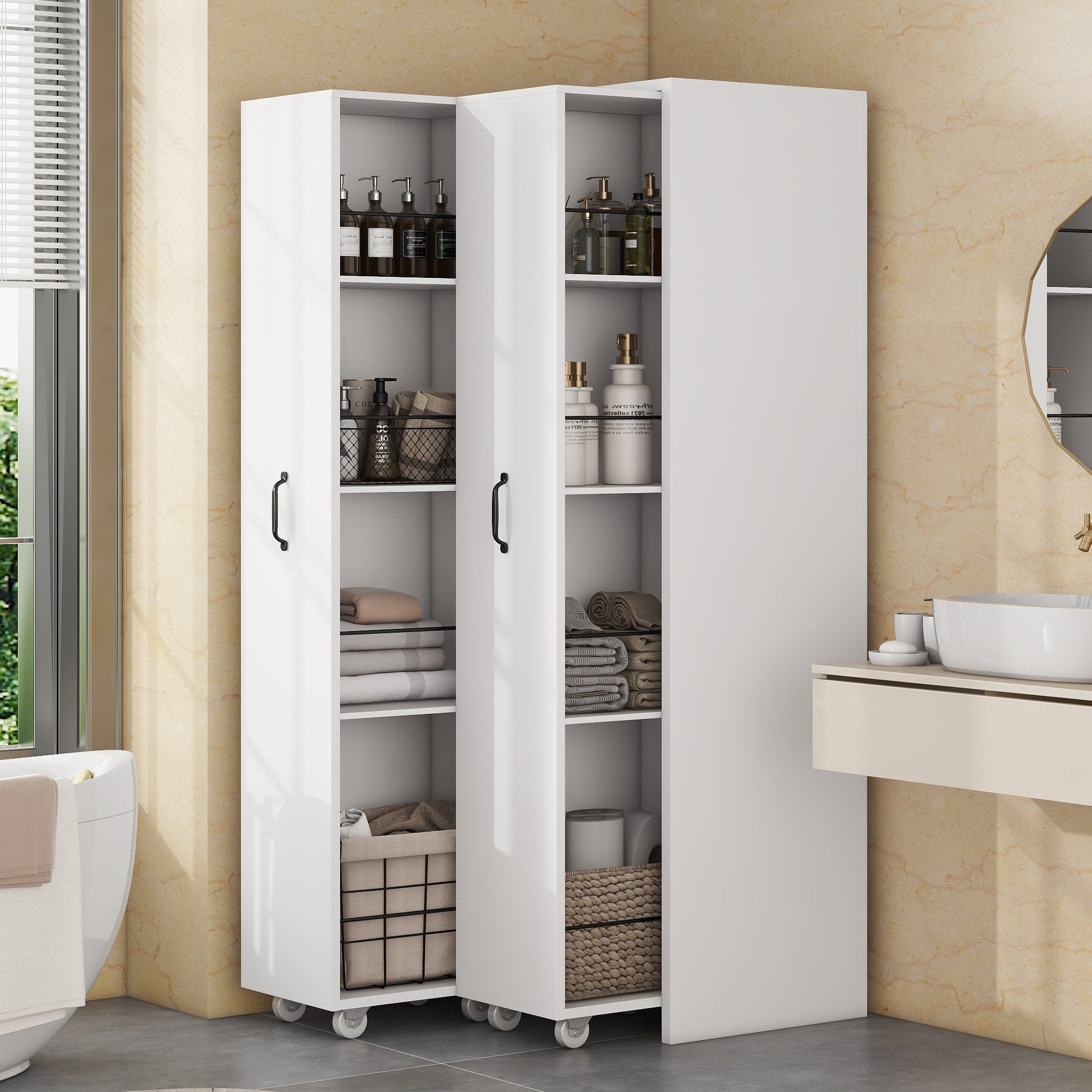 MODFU Hochschrank mit Rollen (Erweiterbares Highboard, 1-St., 4 Ebenen, MDF günstig online kaufen