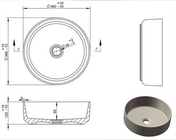 einfachgutemoebel Aufsatzwaschbecken Aufsatz-Waschbecken Bath-O-Line 36x36cm, Keramik rund, weiß-matt
