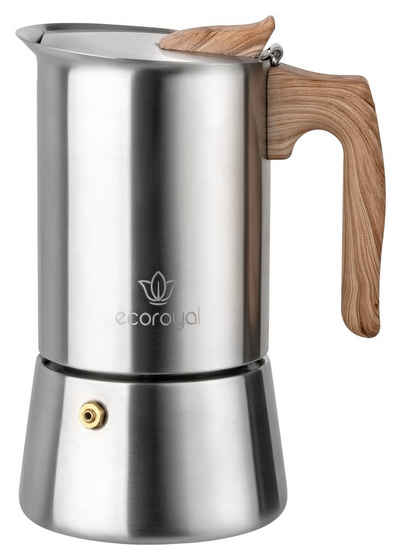 ecoroyal Espressokocher Ecoroyal Espressokocher, Edelstahl, Induktion geeignet I Für 1 bis 6 Tassen, 200-300ml Mokkakanne I Espresso Kocher Alu-frei